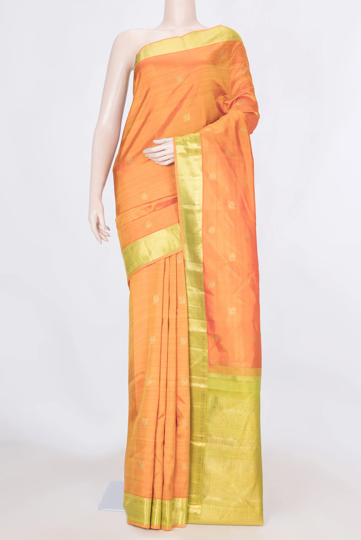 Pure Silk Pure Zari Orange Dual Tone Kanchipuram Saree