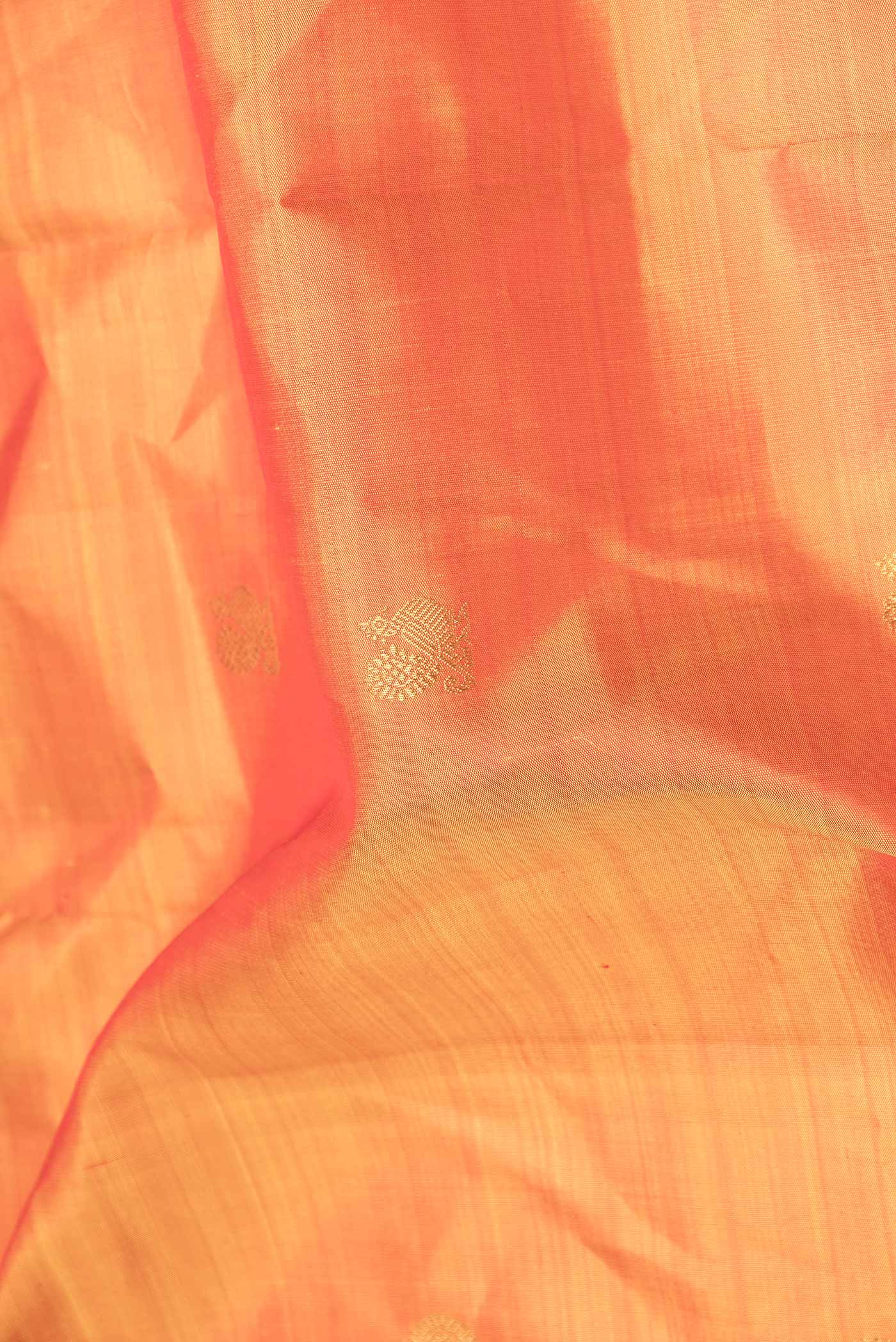 Pure Silk Pure Zari Orange Dual Tone Kanchipuram Saree - Image 2