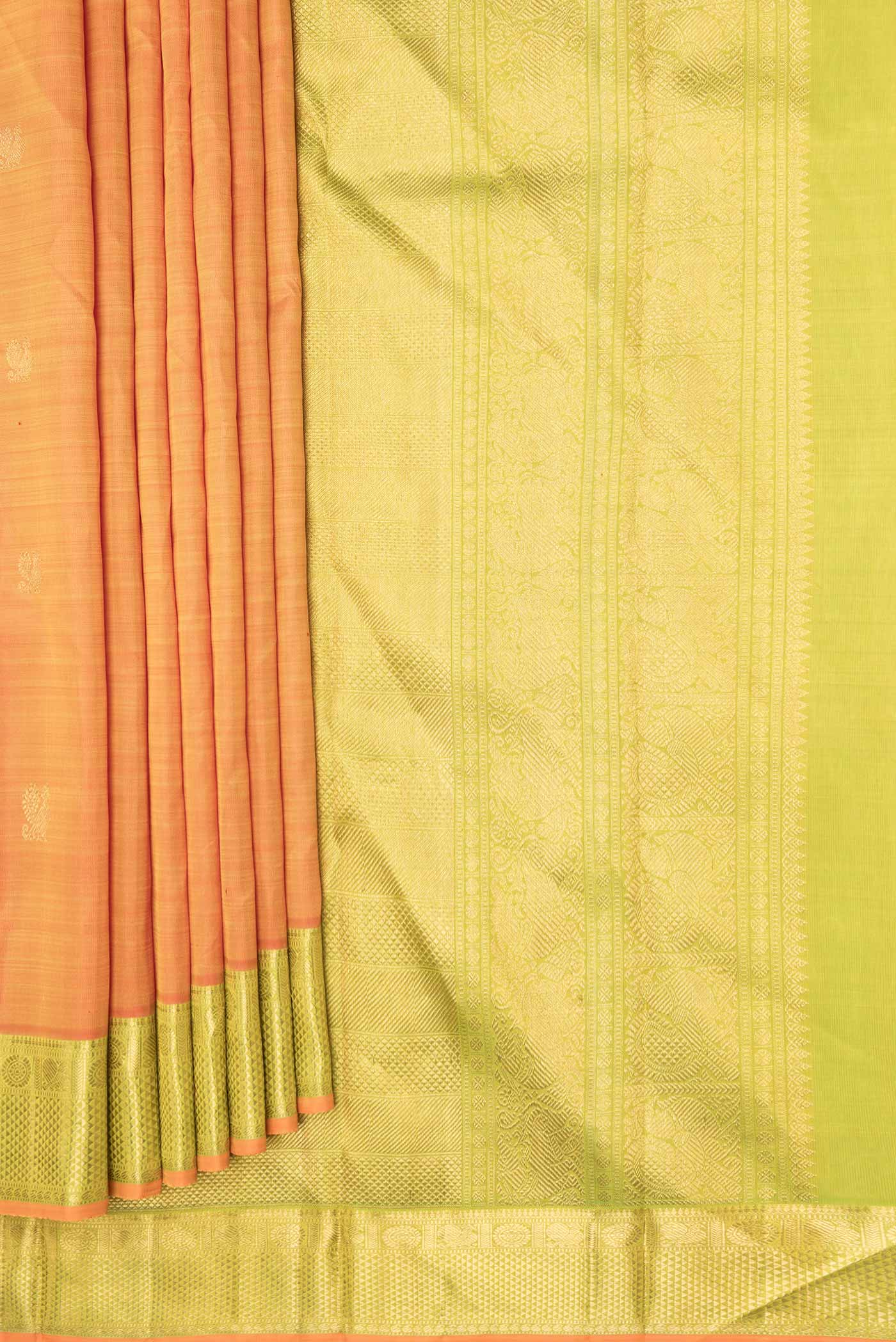 Pure Silk Pure Zari Orange Dual Tone Kanchipuram Saree - Image 4