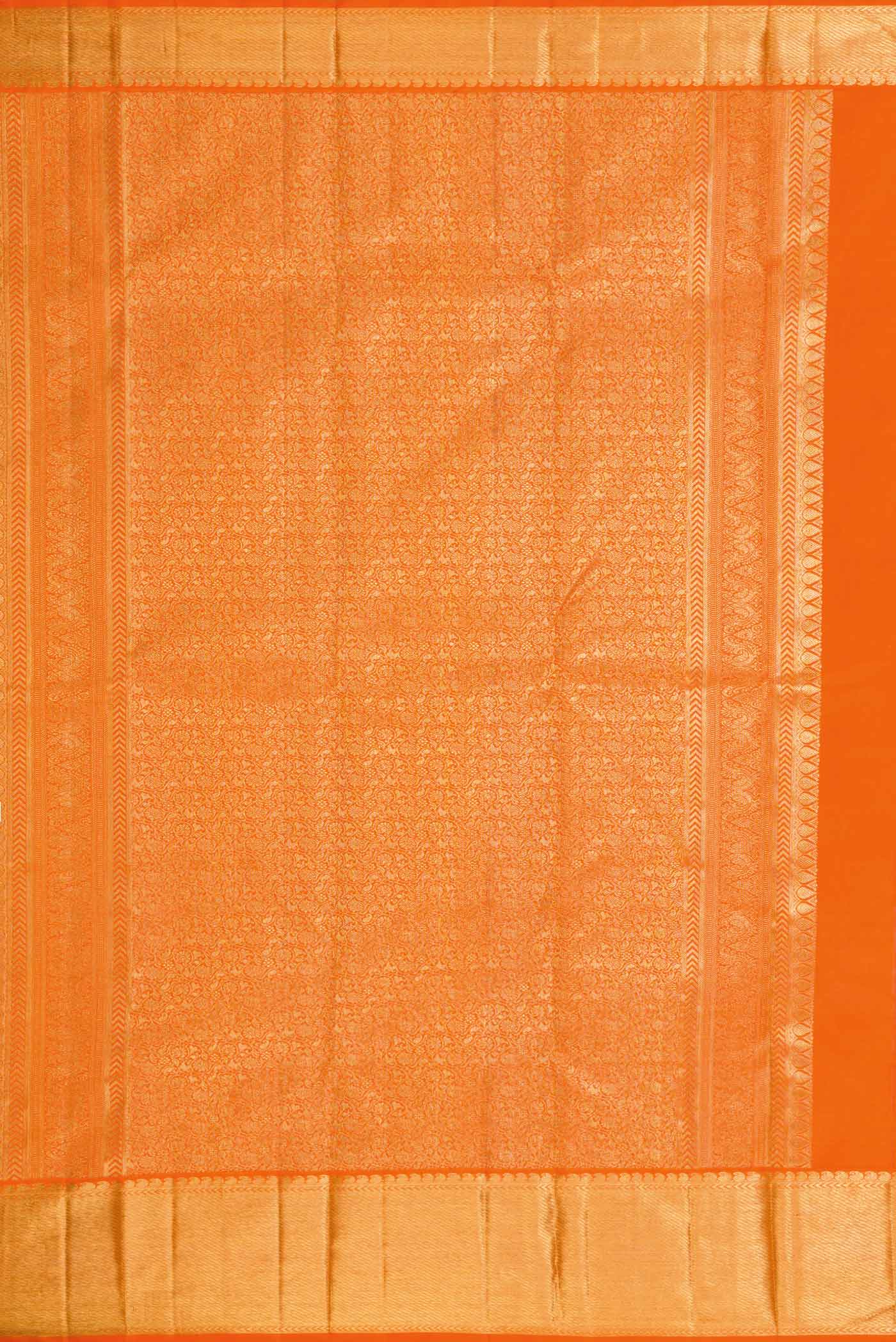 Pure Silk Pure Zari Orange Dual Tone Kanjivaram Saree - Image 7