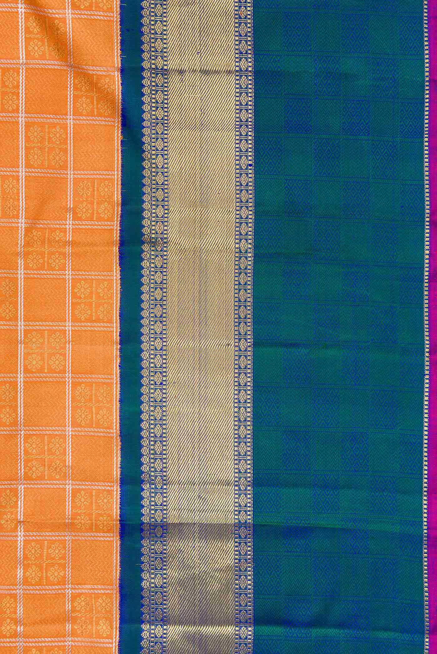 Pure Silk Pure Zari Orange Dual Tone Kanjivaram Saree - Image 3