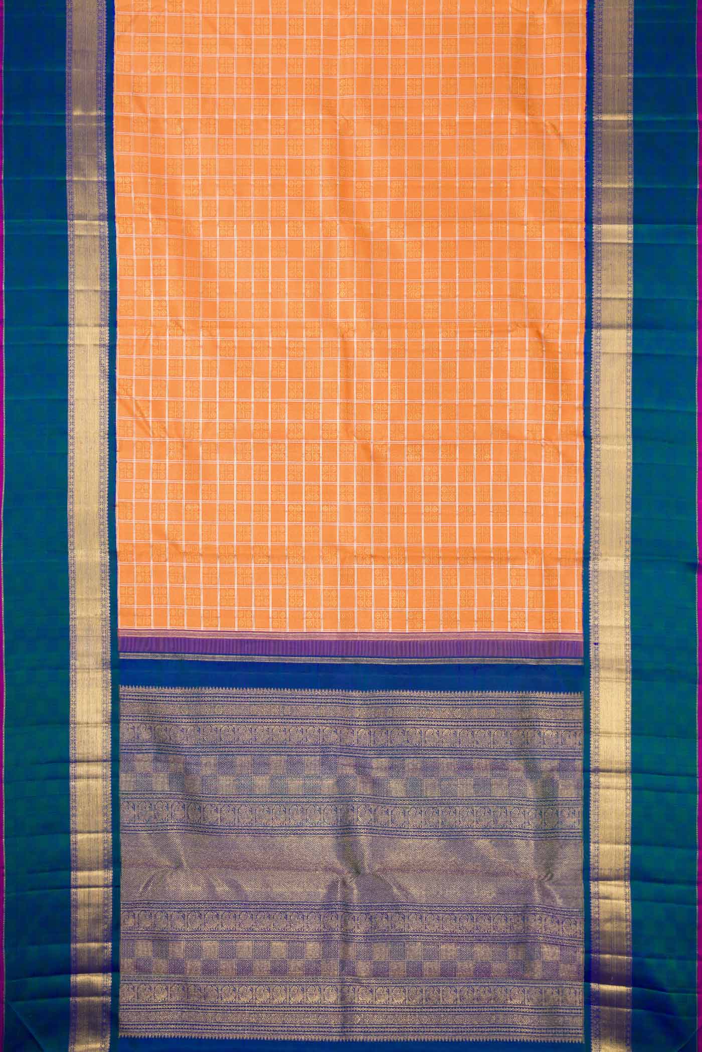 Pure Silk Pure Zari Orange Dual Tone Kanjivaram Saree - Image 6