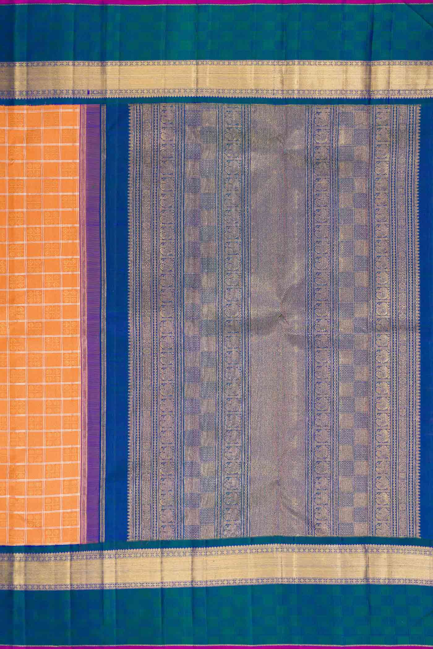 Pure Silk Pure Zari Orange Dual Tone Kanjivaram Saree - Image 7