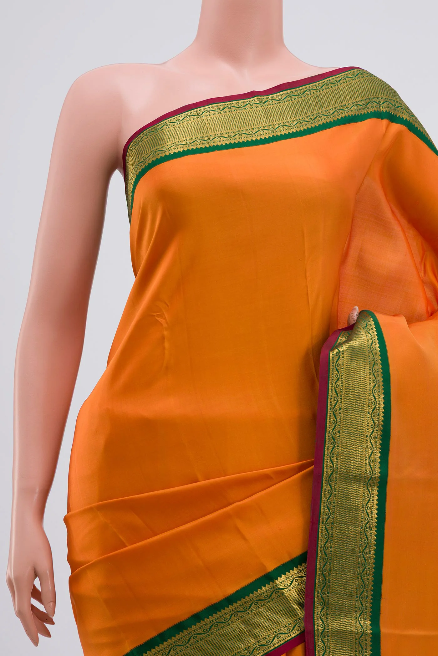 Pure Silk Pure Zari Orange Kanchipuram Saree - Image 2