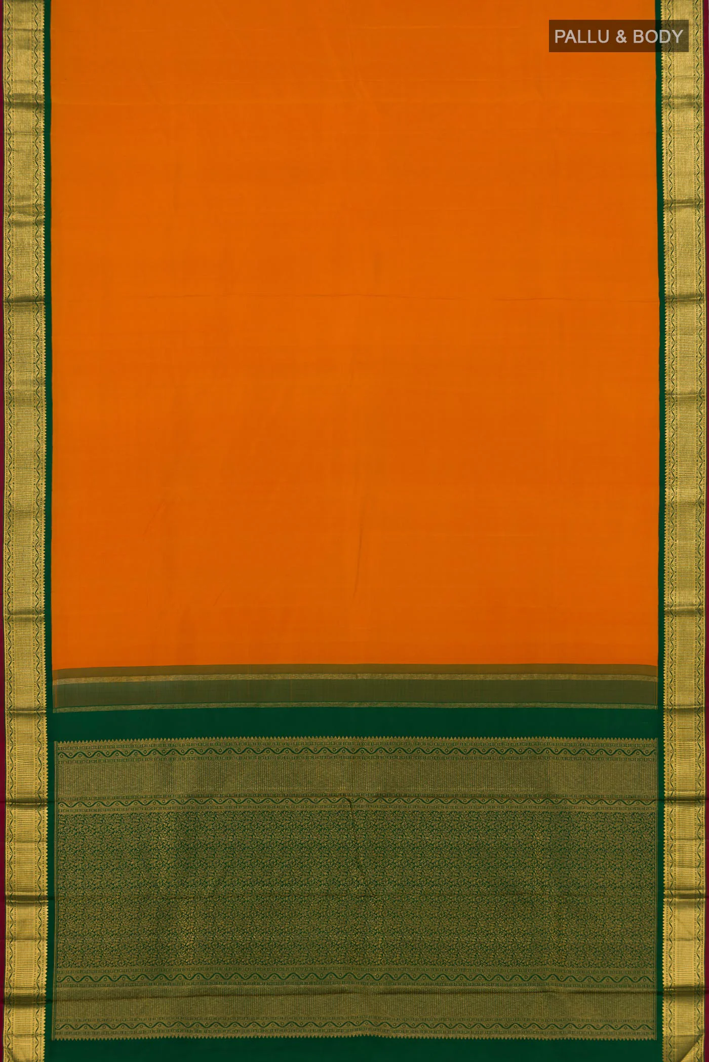 Pure Silk Pure Zari Orange Kanchipuram Saree - Image 5