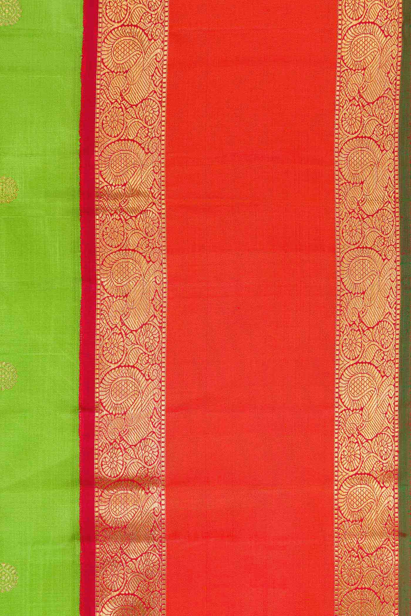 Pure Silk Pure Zari Parrot Green Dual Tone Kanjivaram Saree - Image 3