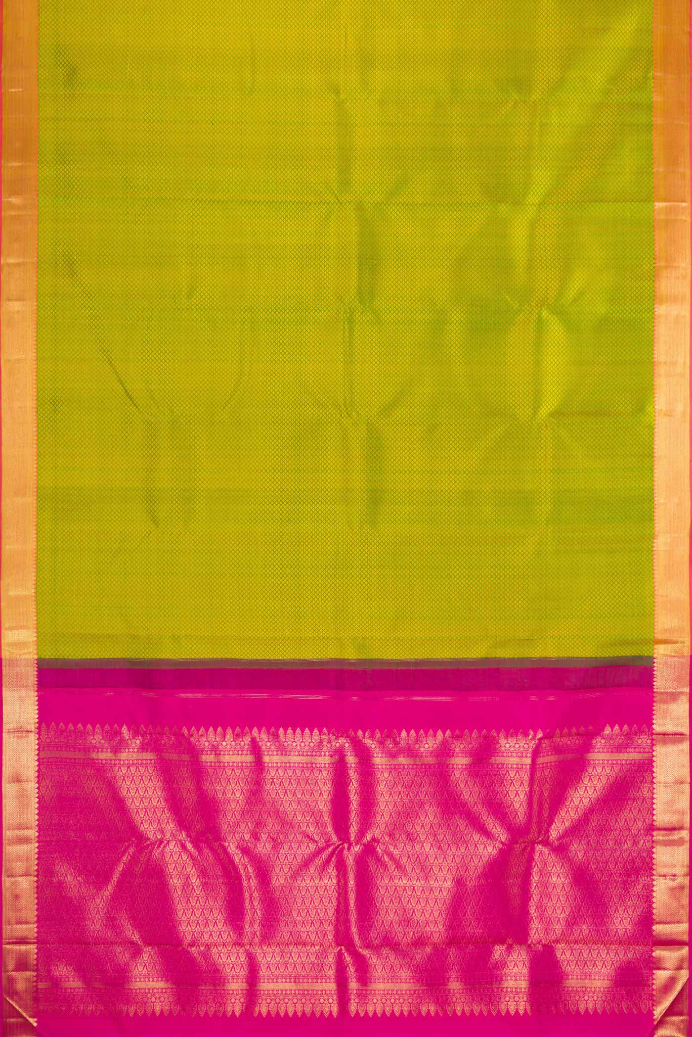 Pure Silk Pure Zari Parrot Green Kanjivaram Saree - Image 6