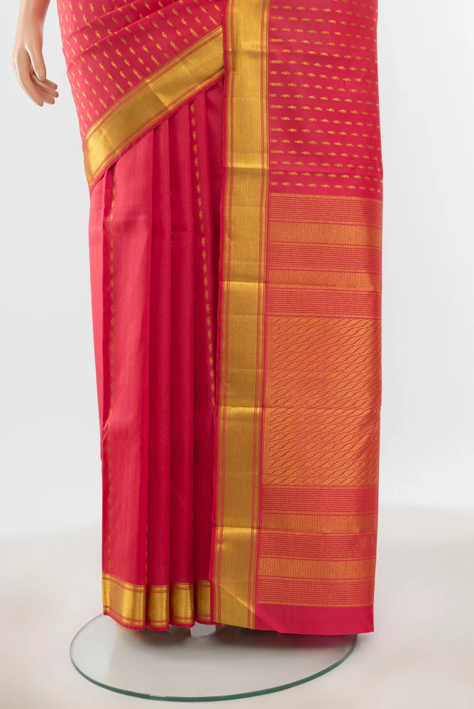 Pure Silk Pure Zari Coral Kanjivaram Saree - Image 3