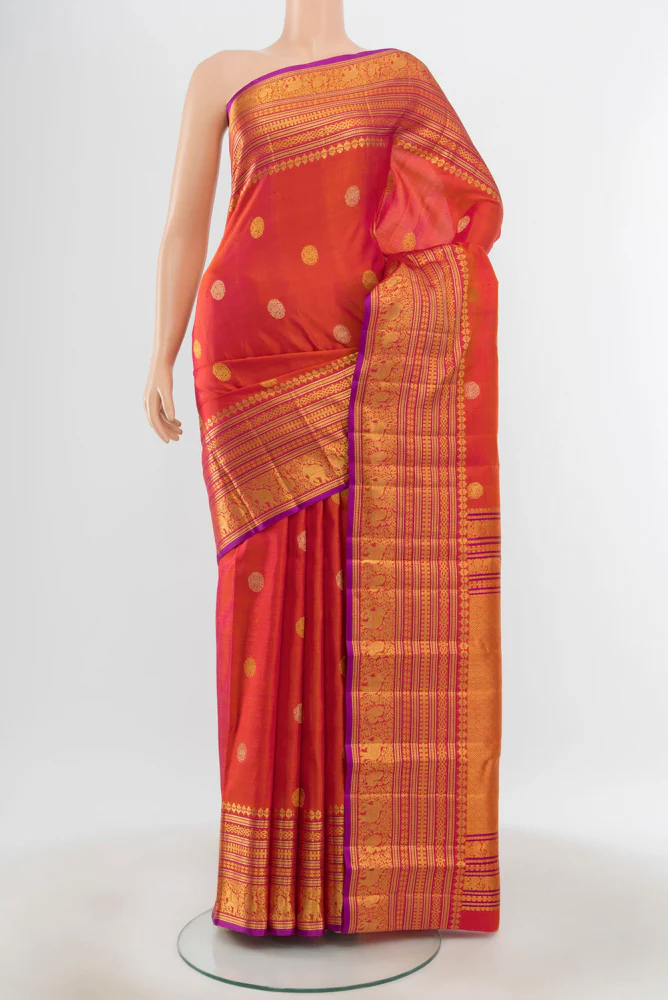 Orange with Pink Color Kanjivaram Silk Saree