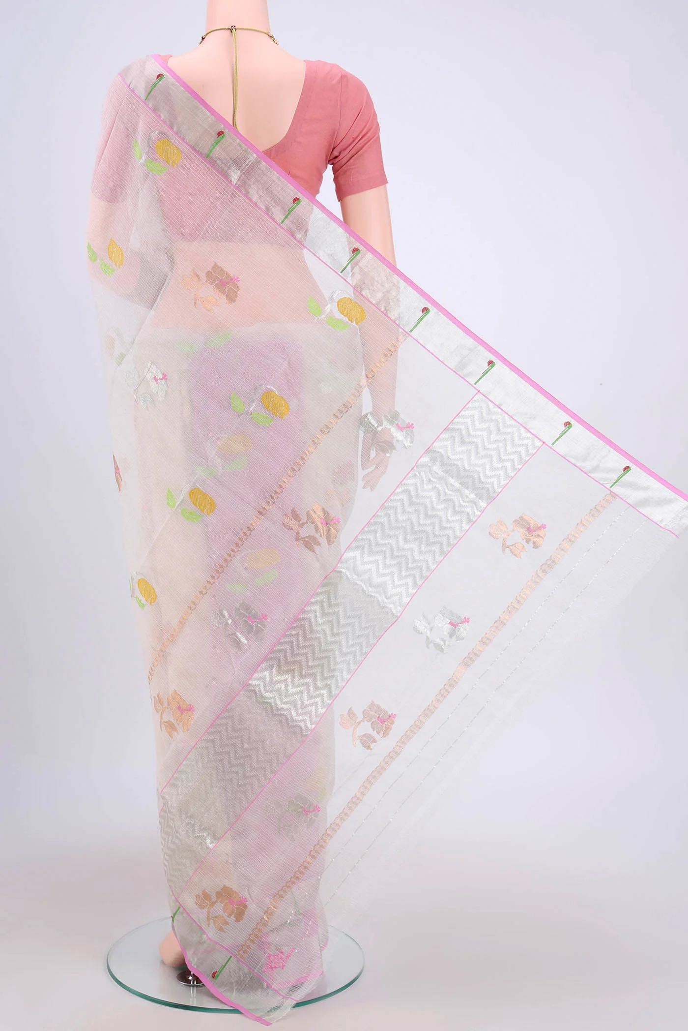 Pure Silk Pure Zari Off White Kota Saree - Image 3