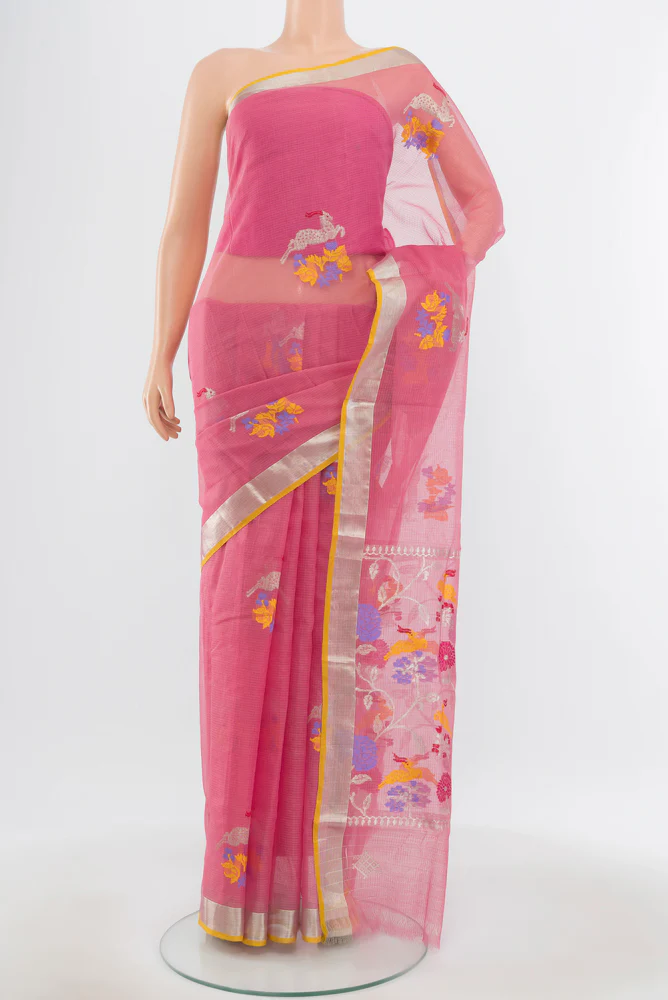 Pure Silk Pure Zari Rose pink Kota Saree