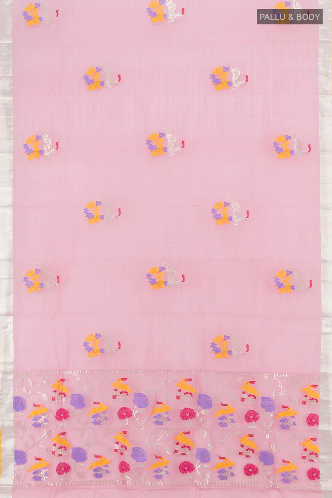 Pure Silk Pure Zari Rose pink Kota Saree - Image 5