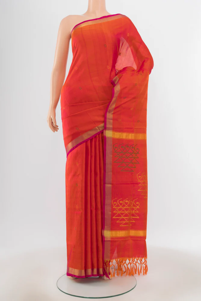 Pure Silk Pure Zari Orange with Pink Color Uppada Saree