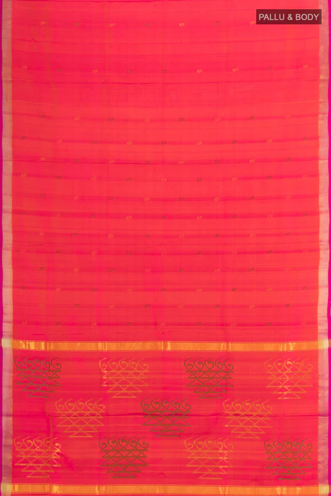 Pure Silk Pure Zari Orange with Pink Color Uppada Saree - Image 5
