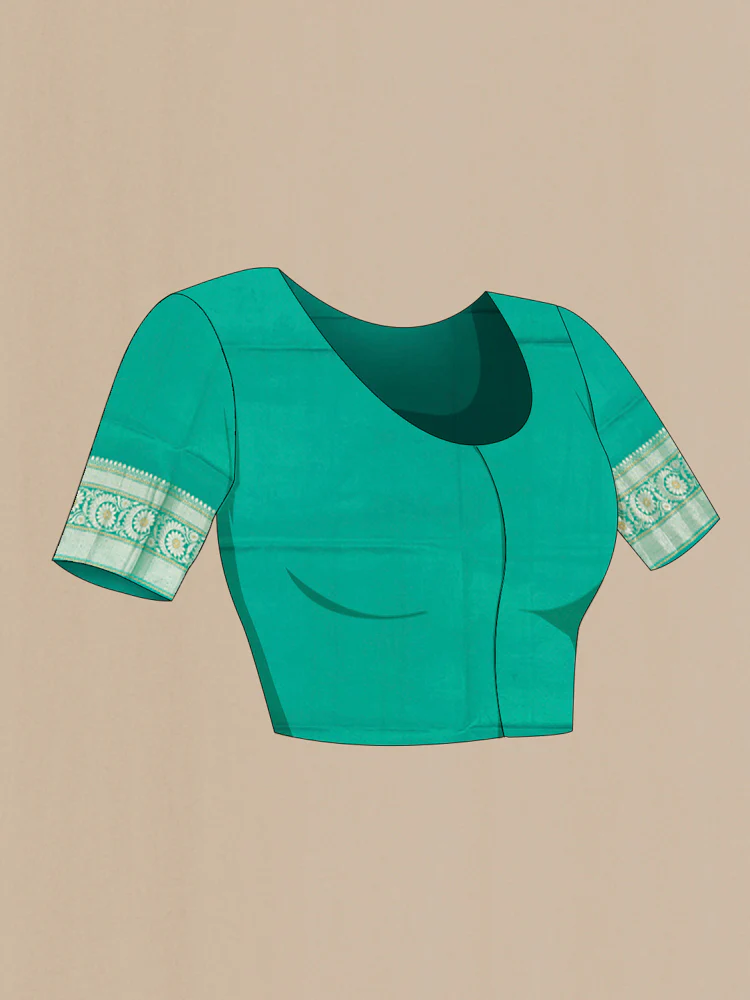 Teal Banarasi Raw Silk Saree - Image 4