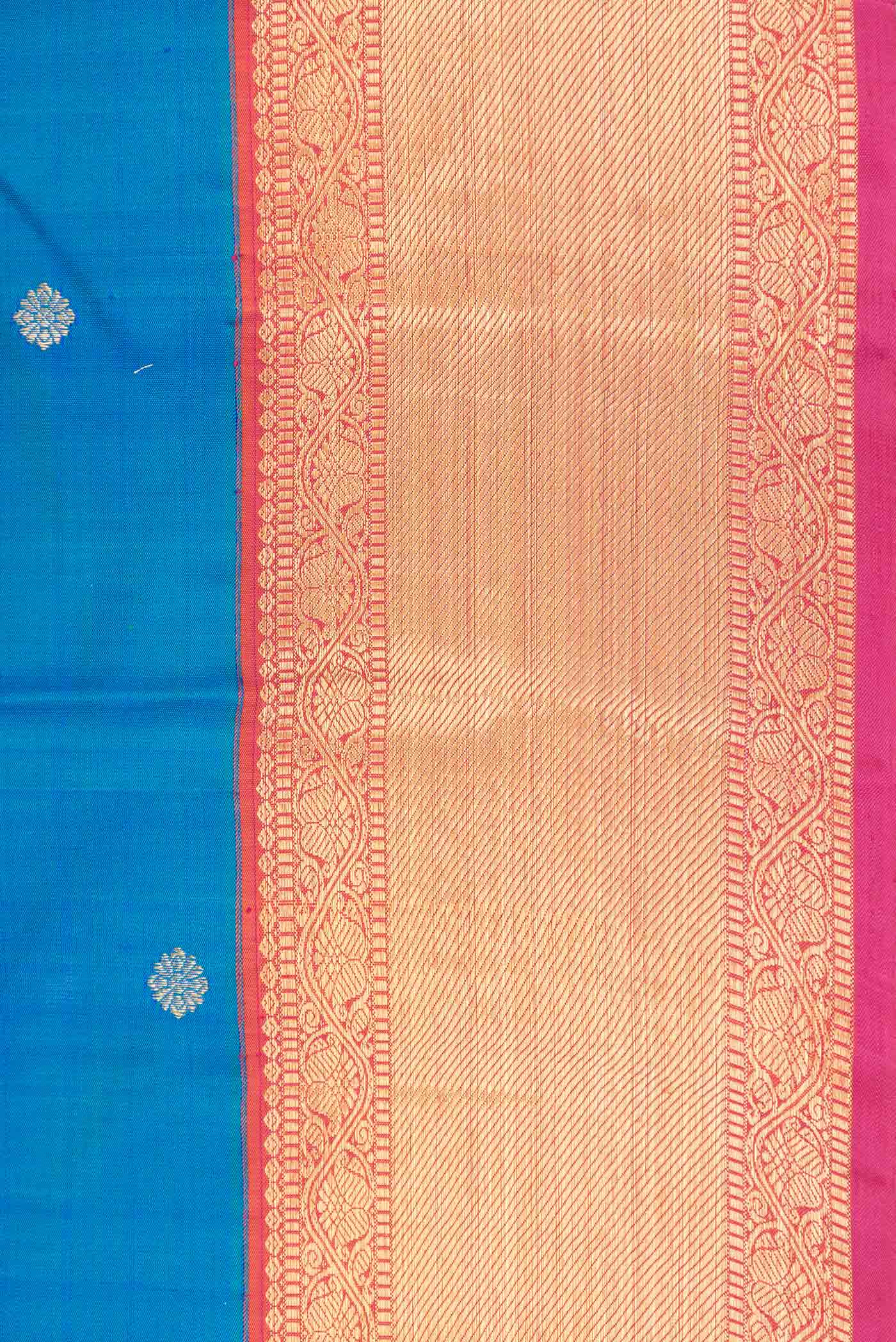 Pure Silk Pure Zari Peacock Blue Dual Tone Kanjivaram Saree - Image 3