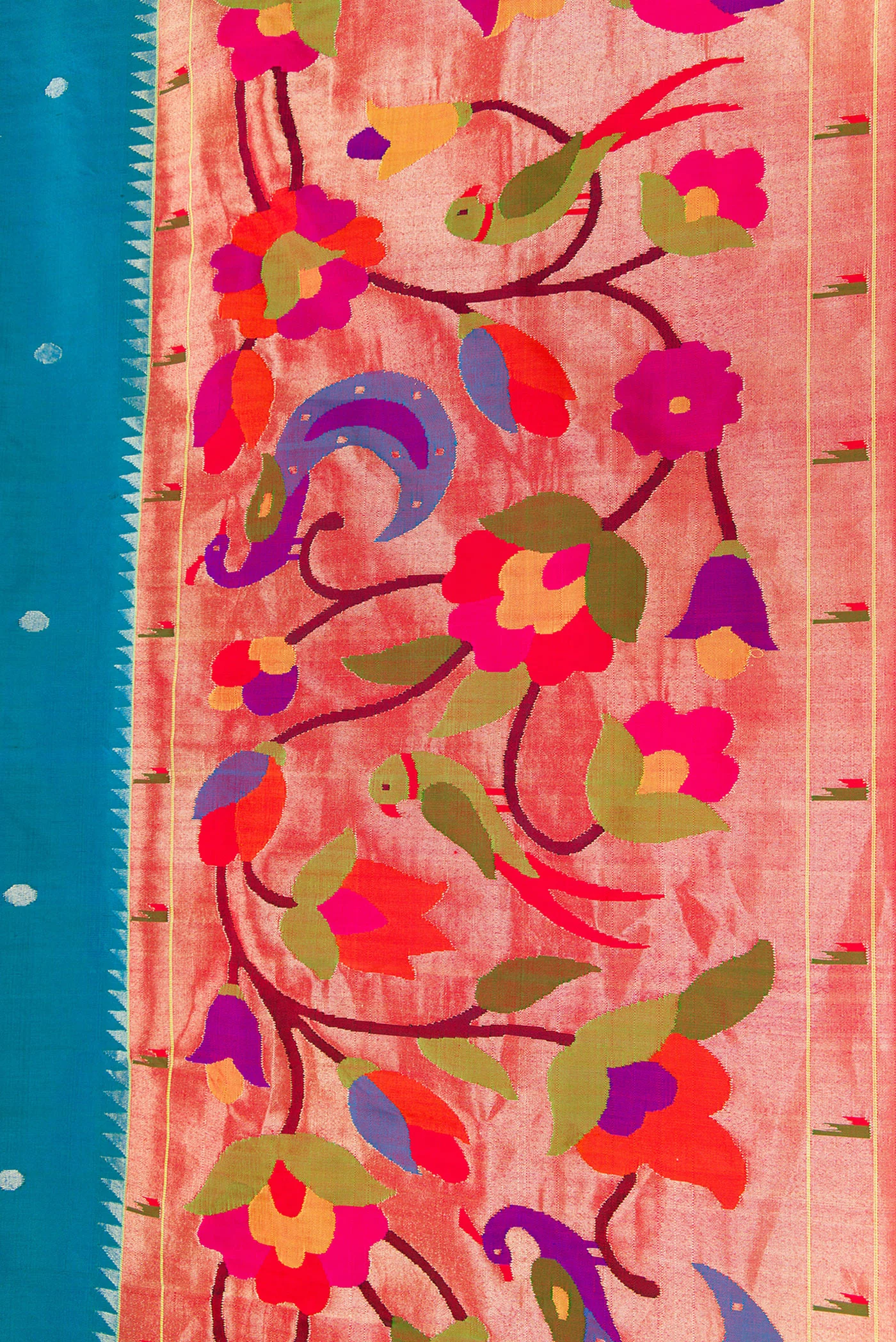 Pure Silk Pure Zari Blue Paithani Saree - Image 3