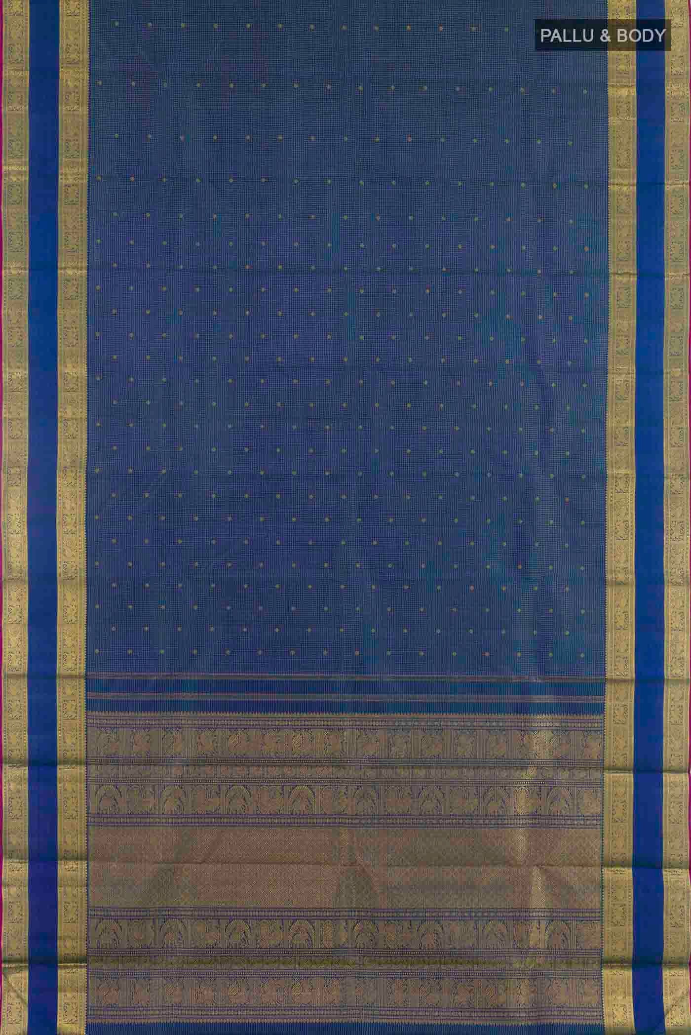 Pure Silk Pure Zari Peacock Blue Kanjivaram Saree - Image 6