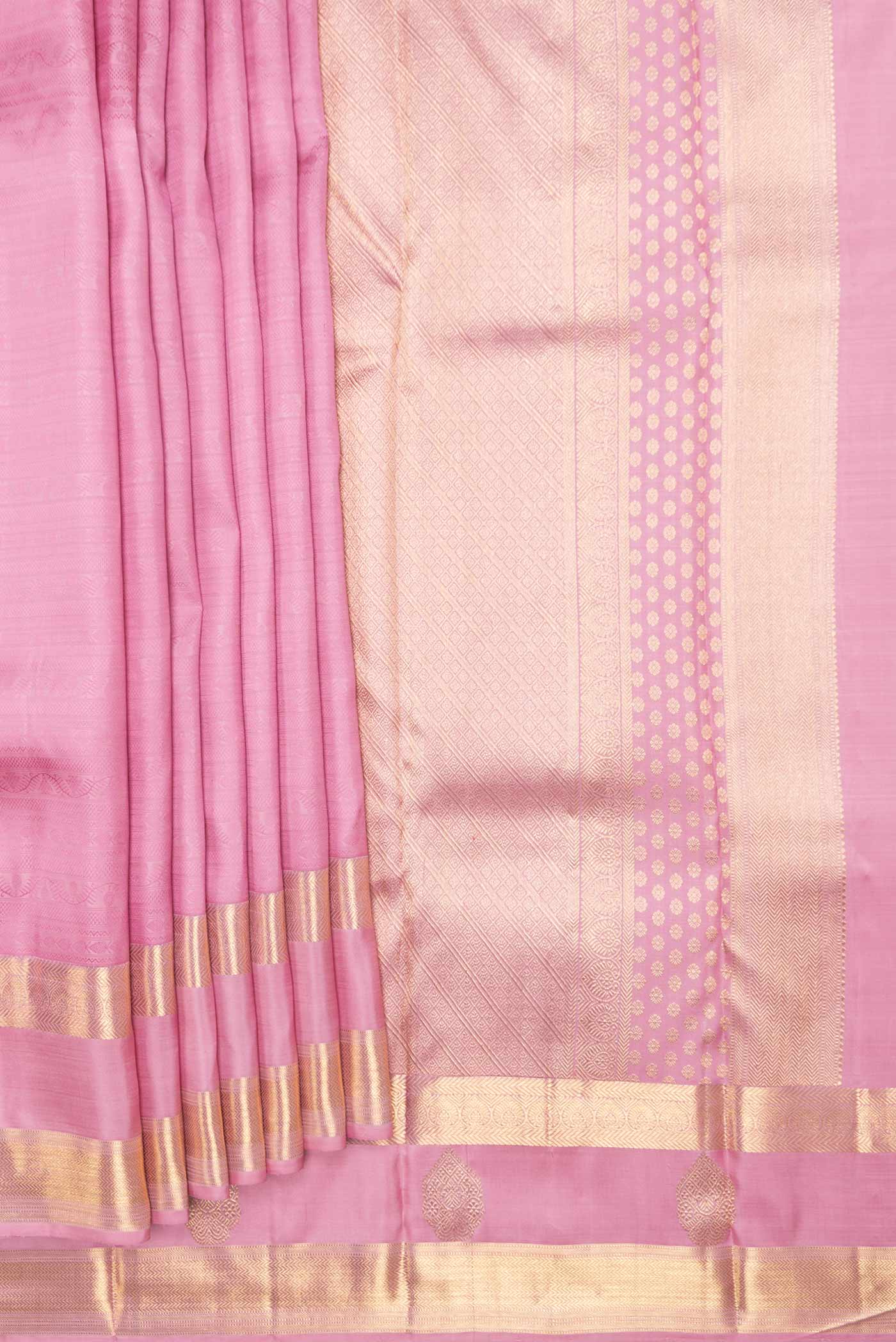Pure Silk Pure Zari Pink Dual Tone Kanchipuram Saree - Image 4