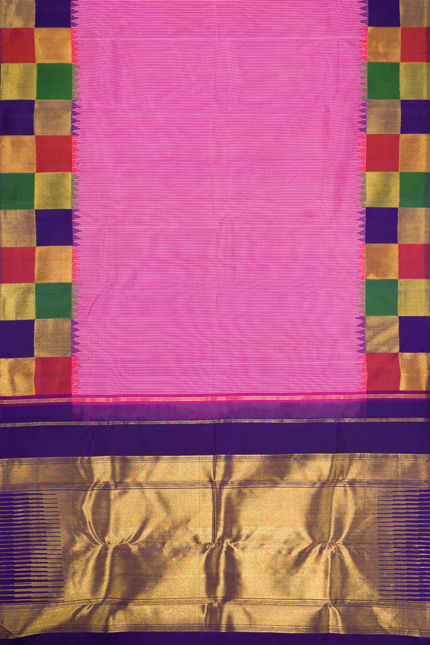 Pure Silk Pure Zari Pink Dual Tone Kanjivaram Saree - Image 6