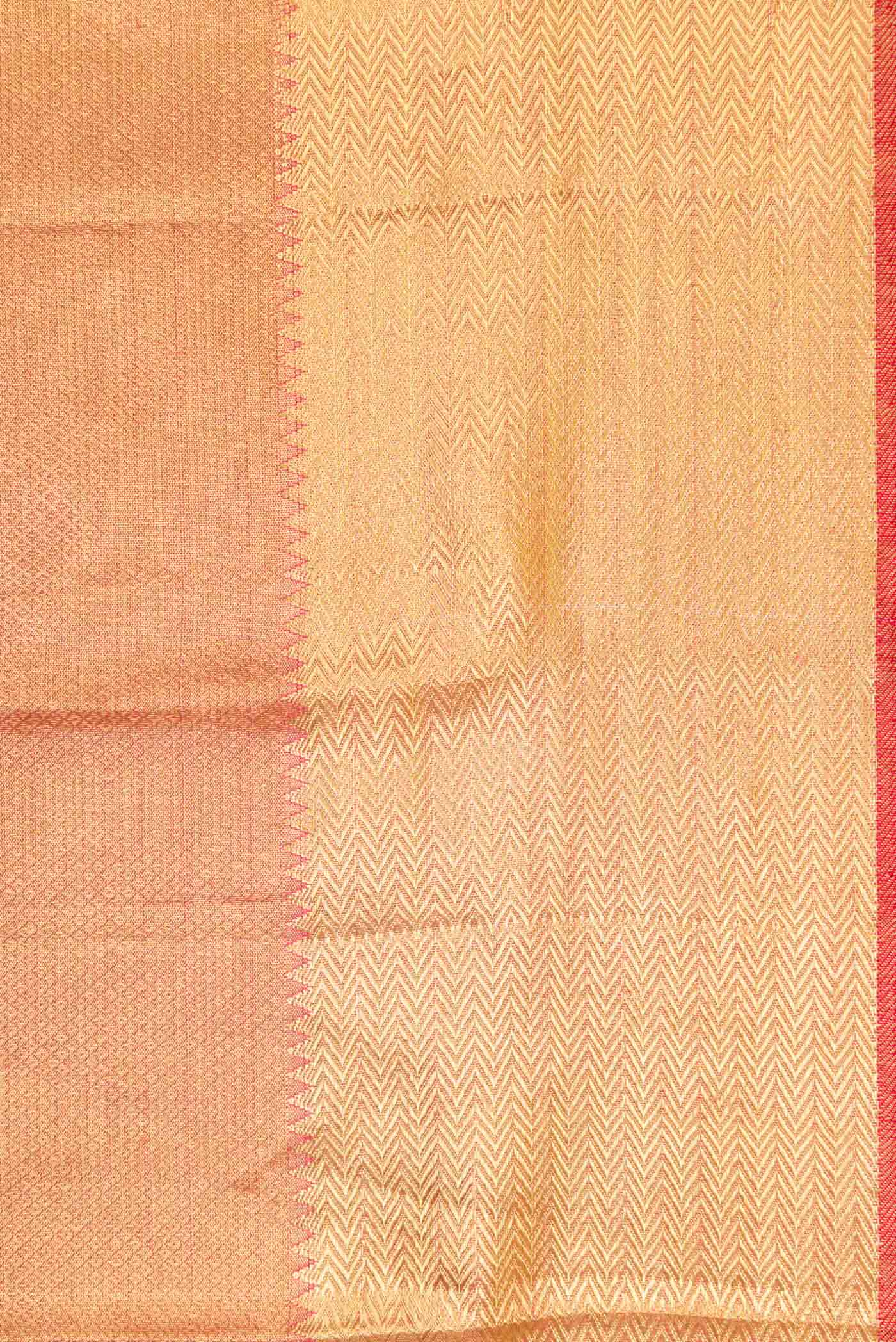 Pure Silk Pure Zari Peach Dual Tone Kanjivaram Tissue Saree - Image 3