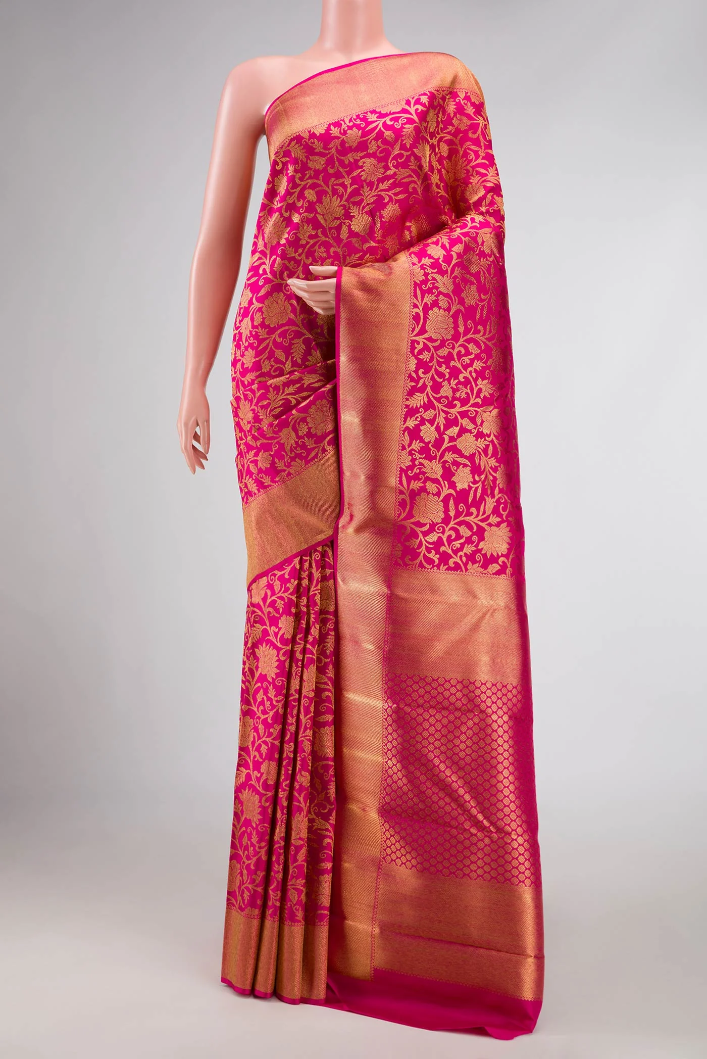Pure Silk Pure Zari Pink Dual Tone Kanjivaram Saree