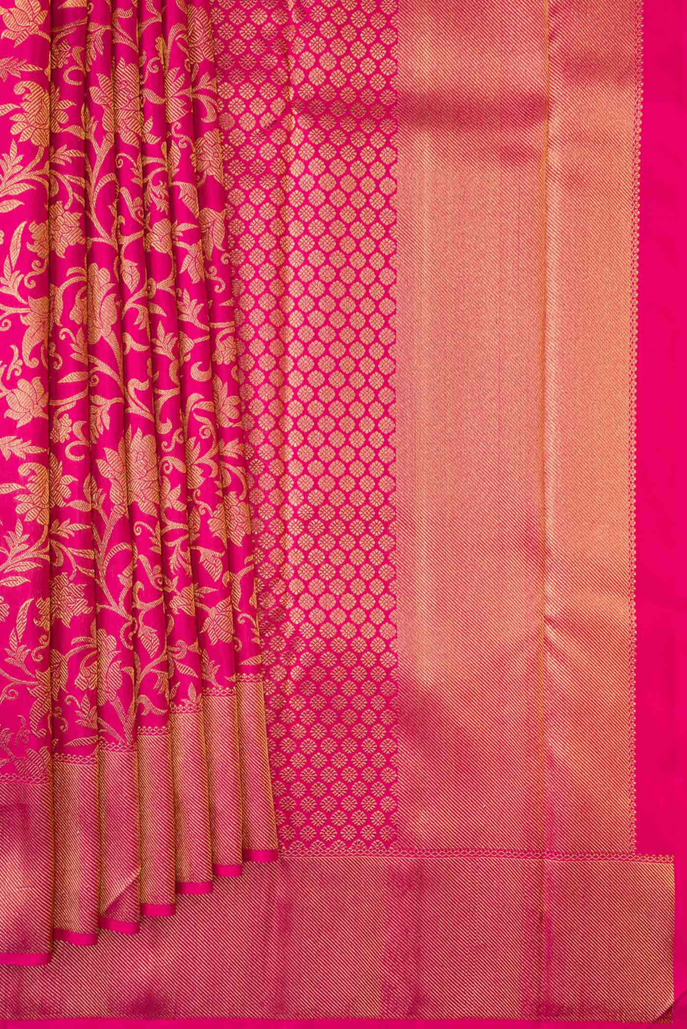 Pure Silk Pure Zari Pink Dual Tone Kanjivaram Saree - Image 4