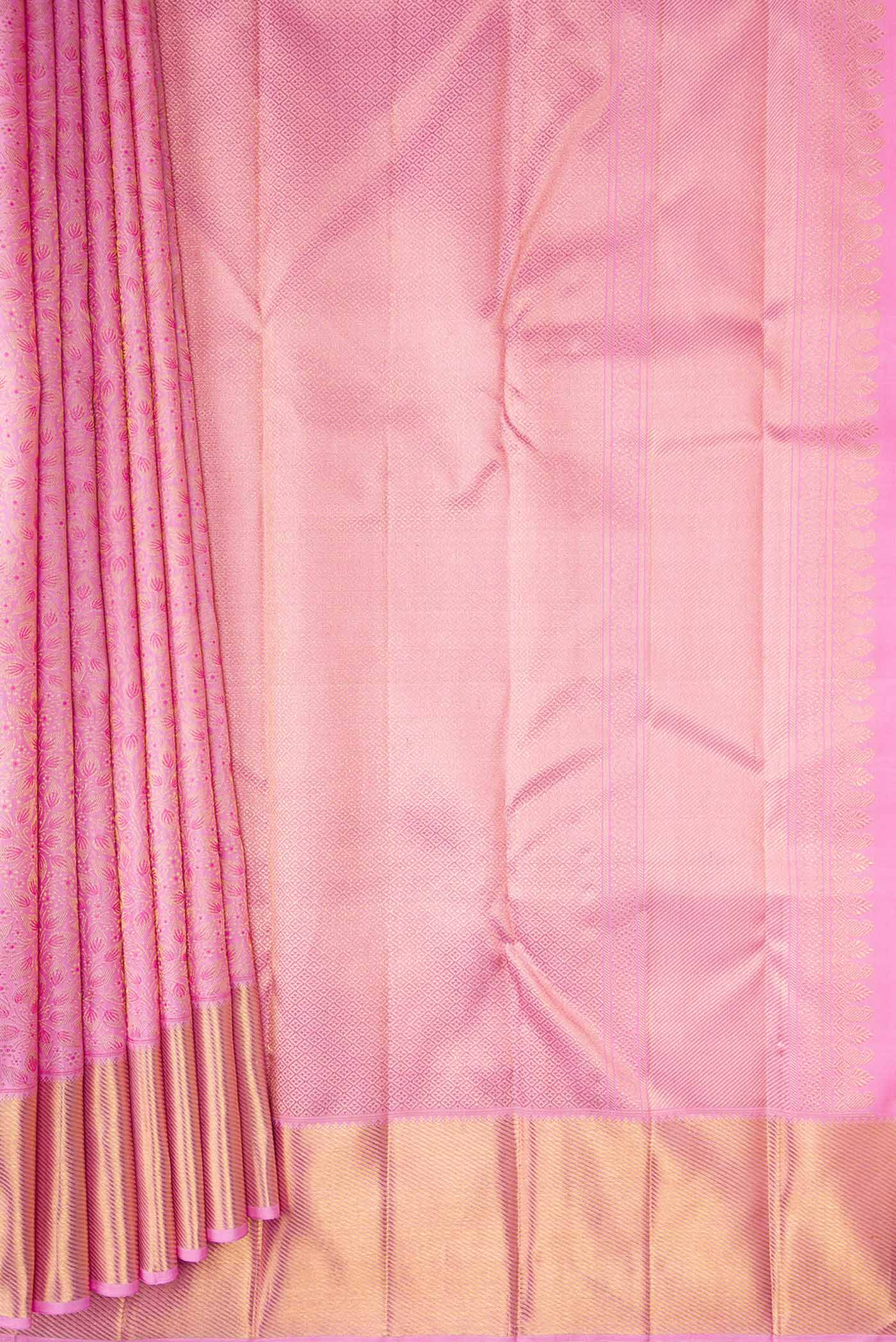 Pure Silk Pure Zari Pink Dual Tone Kanjivaram Saree - Image 4