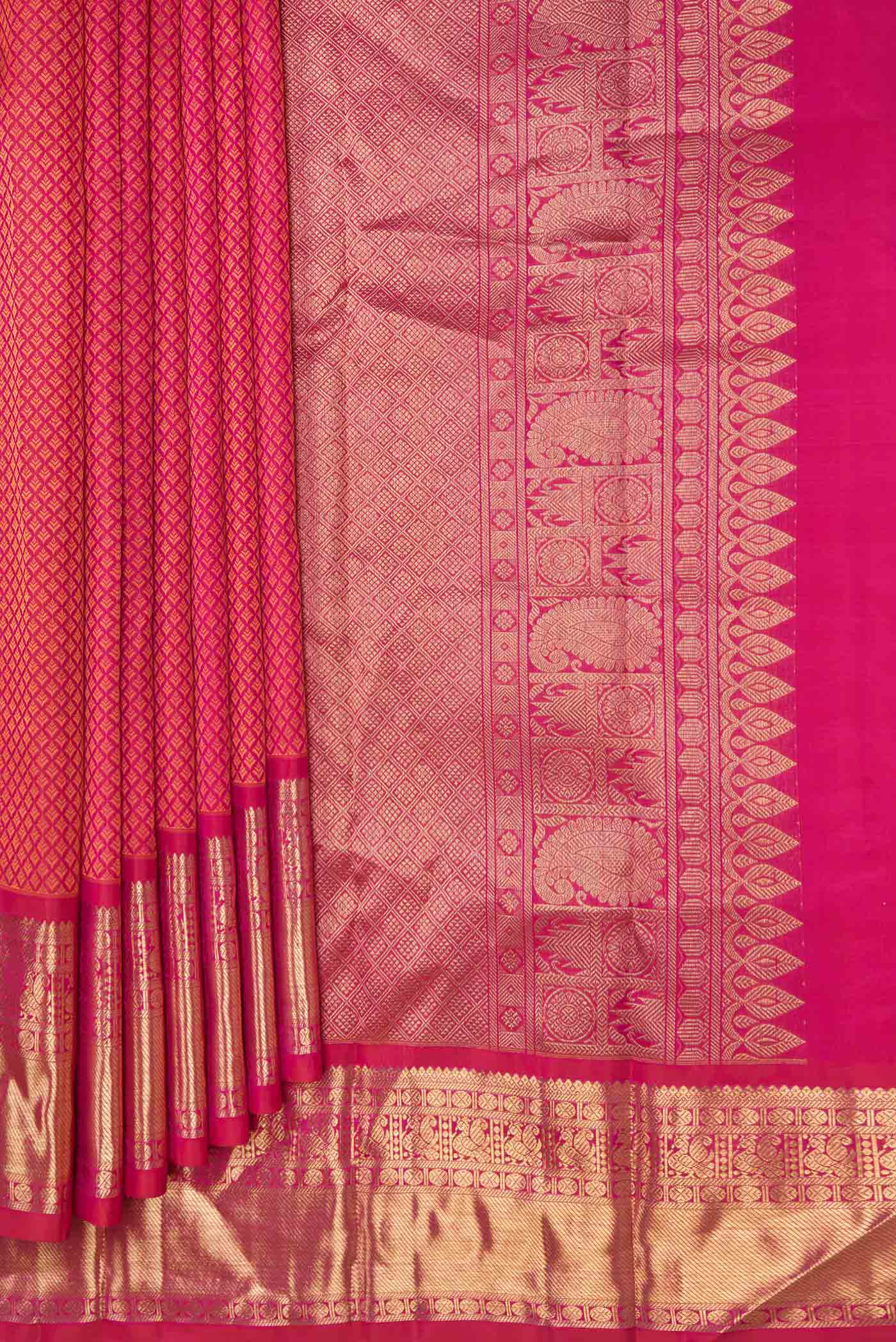 Pure Silk Pure Zari Pink Dual Tone Kanchipuram Saree - Image 4