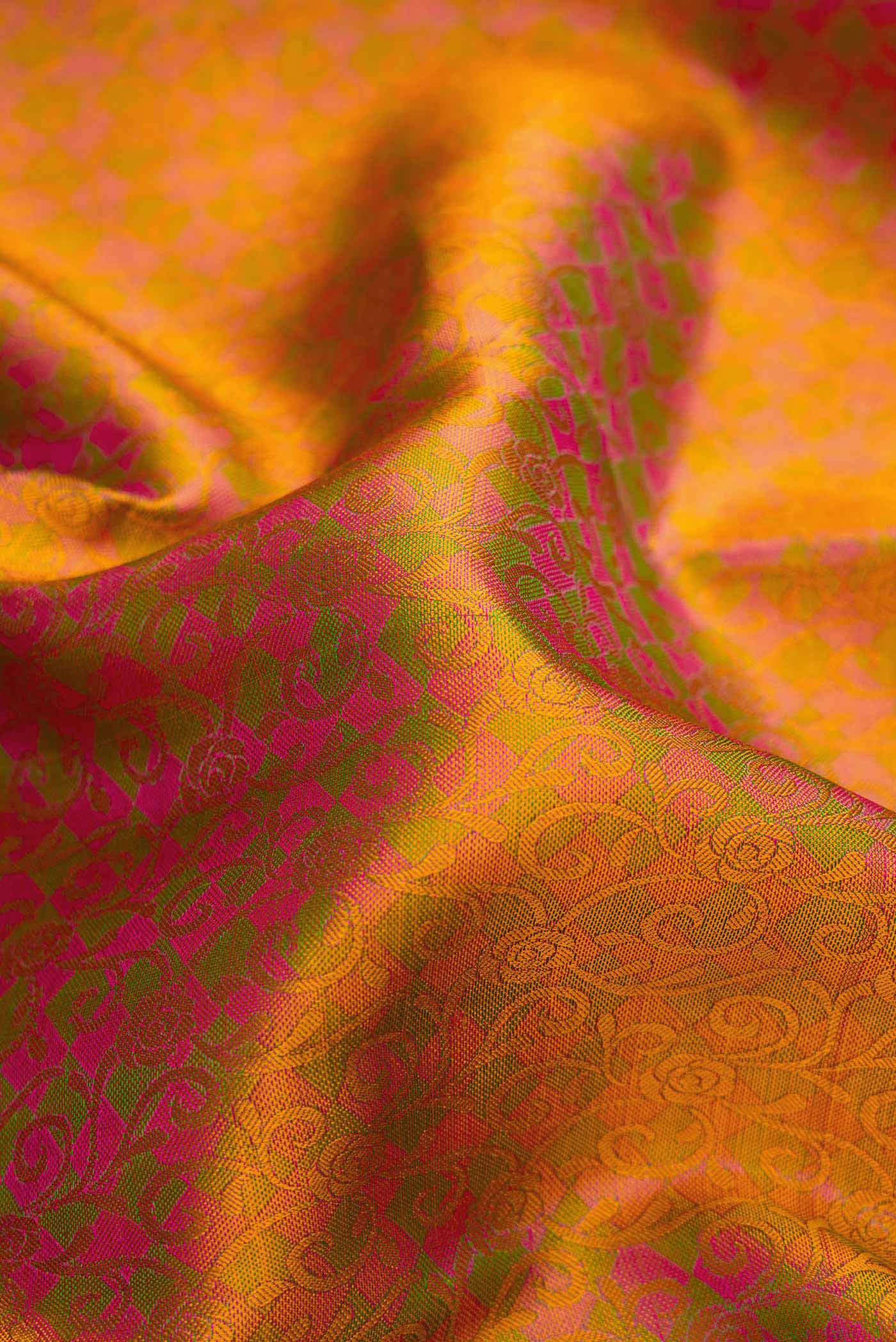 Pure Silk Pure Zari Mustard with Pink Color Kanchipuram Saree - Image 2