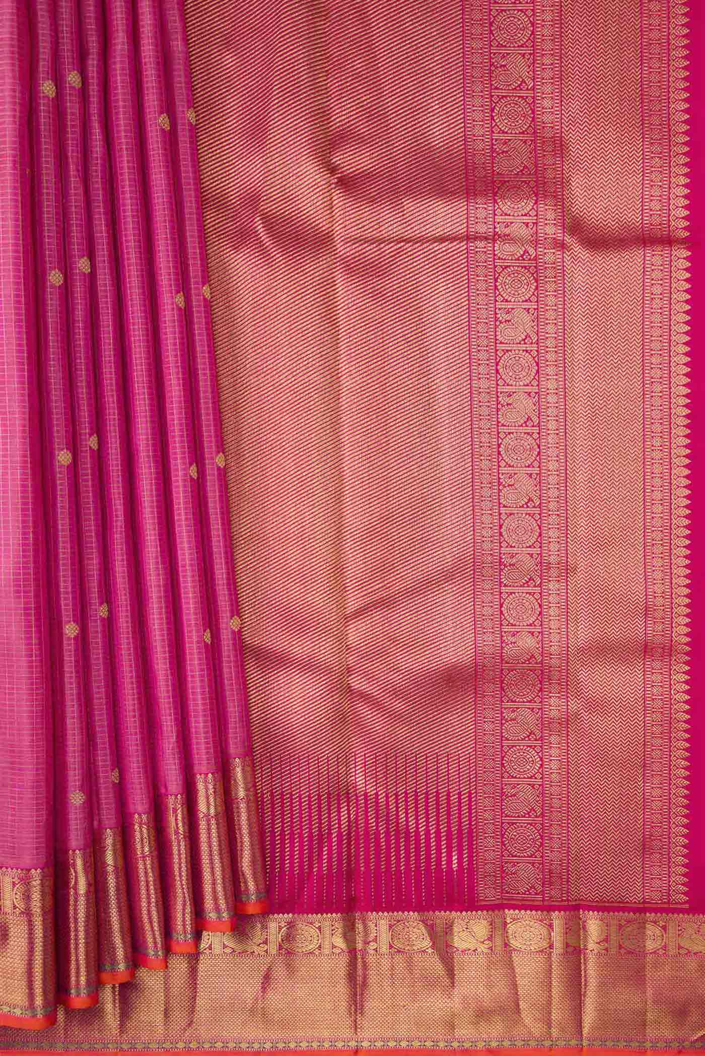 Pure Silk Pure Zari Pink Kanjivaram Saree - Image 4