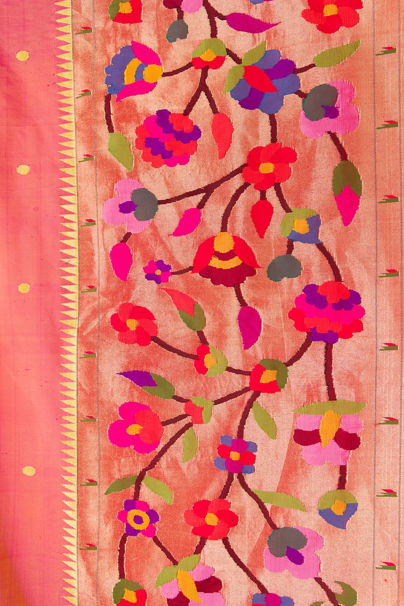 Pure Silk Pure Zari Pink with Yellow Color Paithani Saree - Image 3