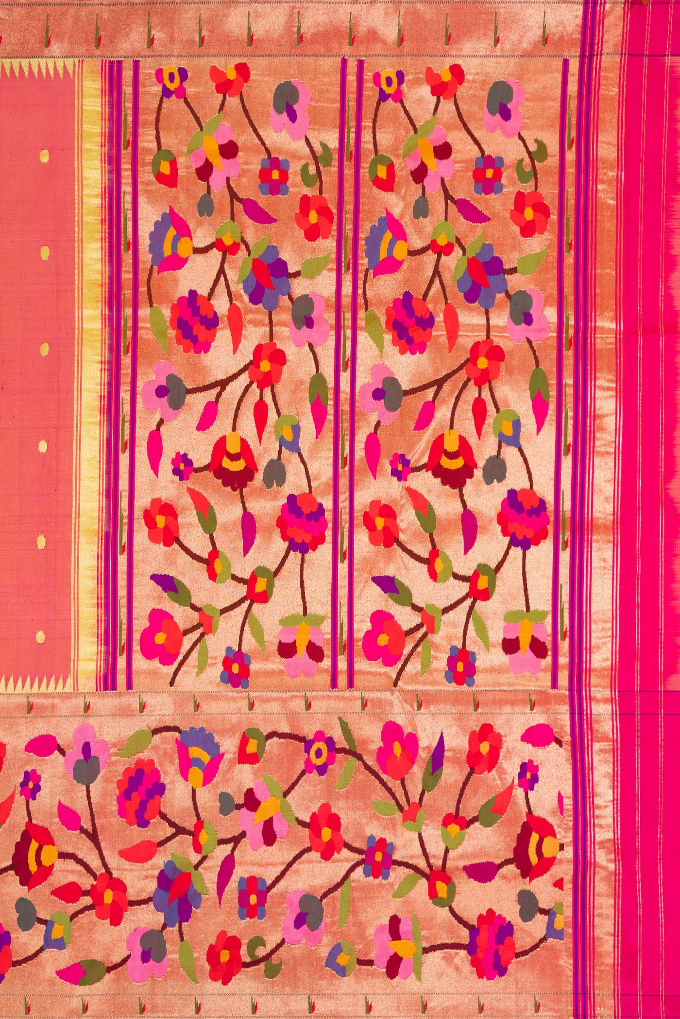 Pure Silk Pure Zari Pink with Yellow Color Paithani Saree - Image 7