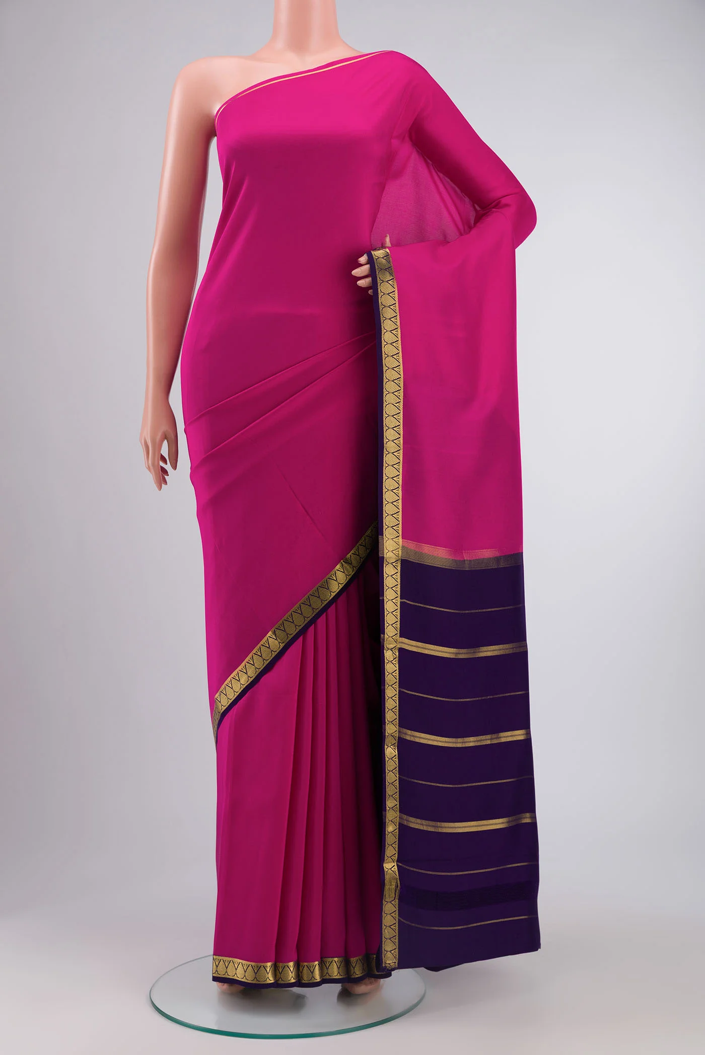 Pure Silk Pure Zari Pink Mysore Crepe Saree
