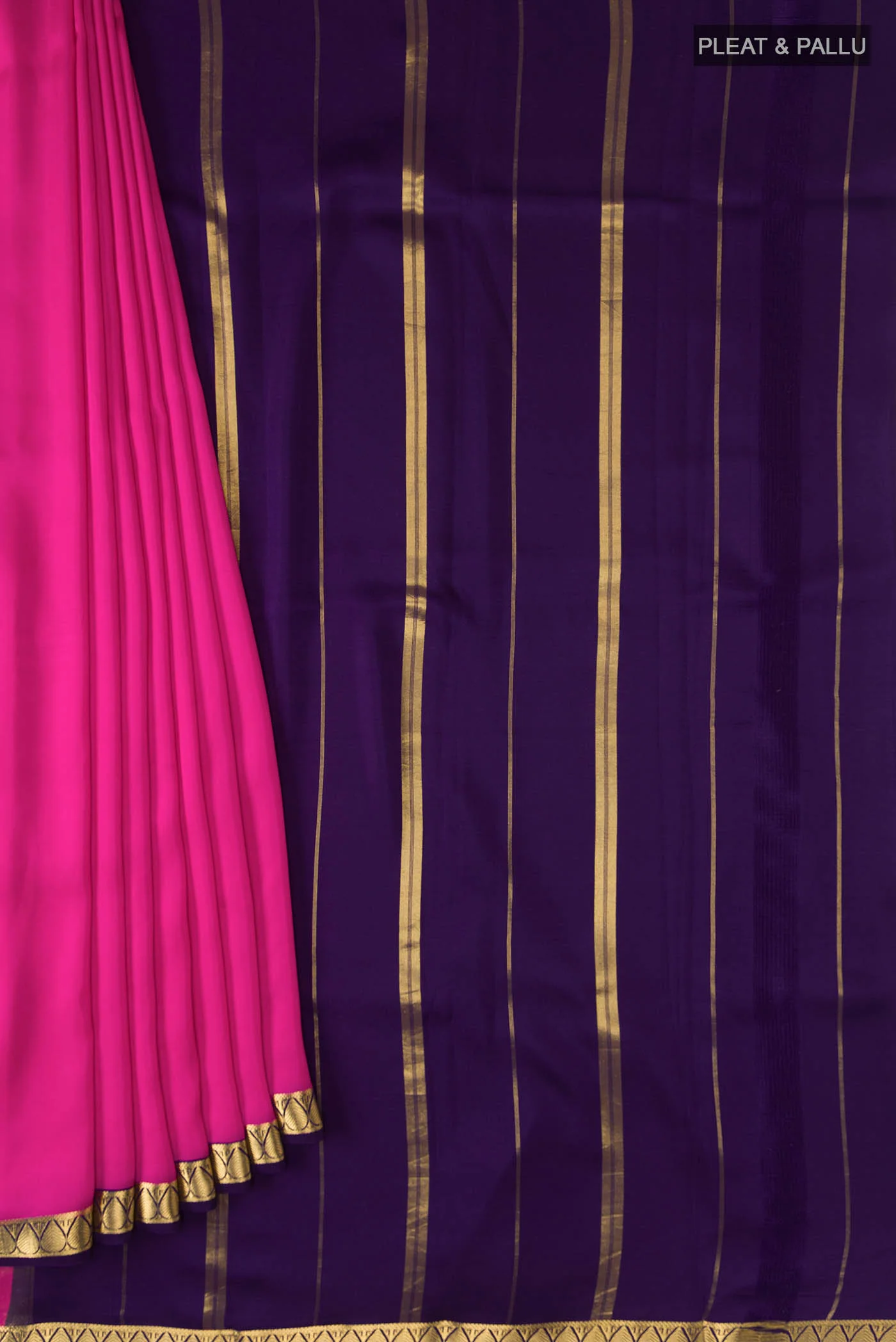 Pure Silk Pure Zari Pink Mysore Crepe Saree - Image 4