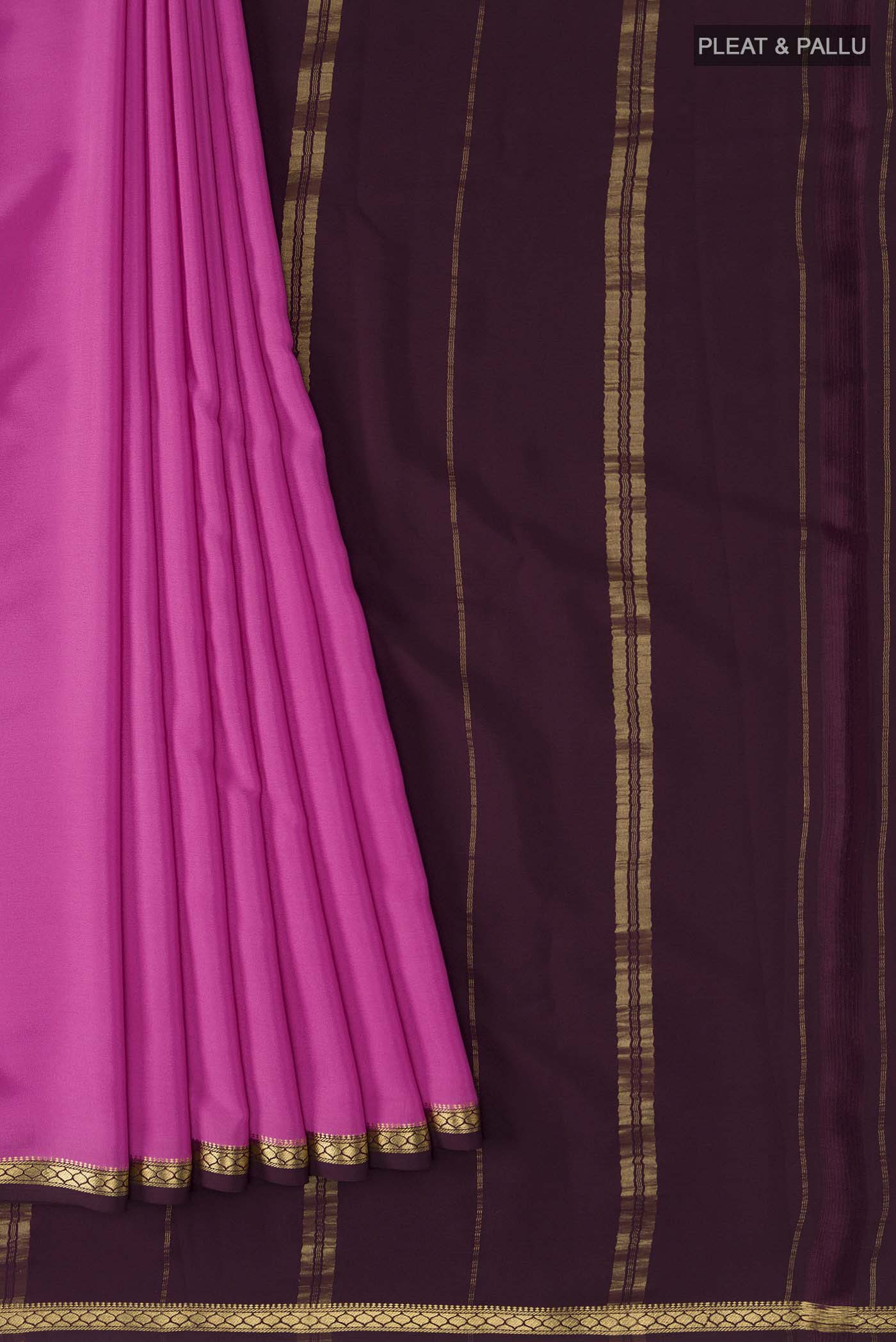 Pure Silk Pure Zari Pink Mysore Crepe Saree - Image 4