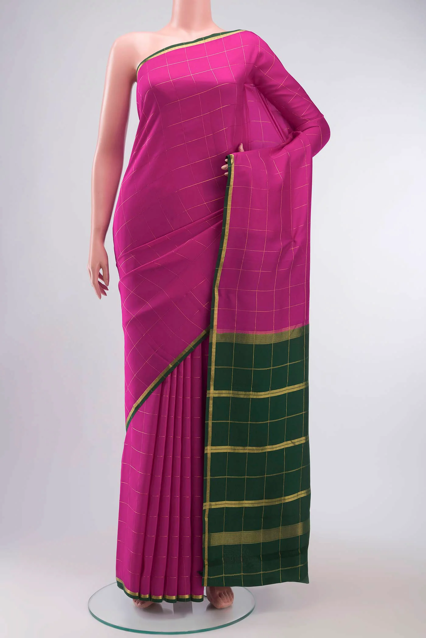 Pure Silk Pure Zari Pink Mysore Crepe Saree