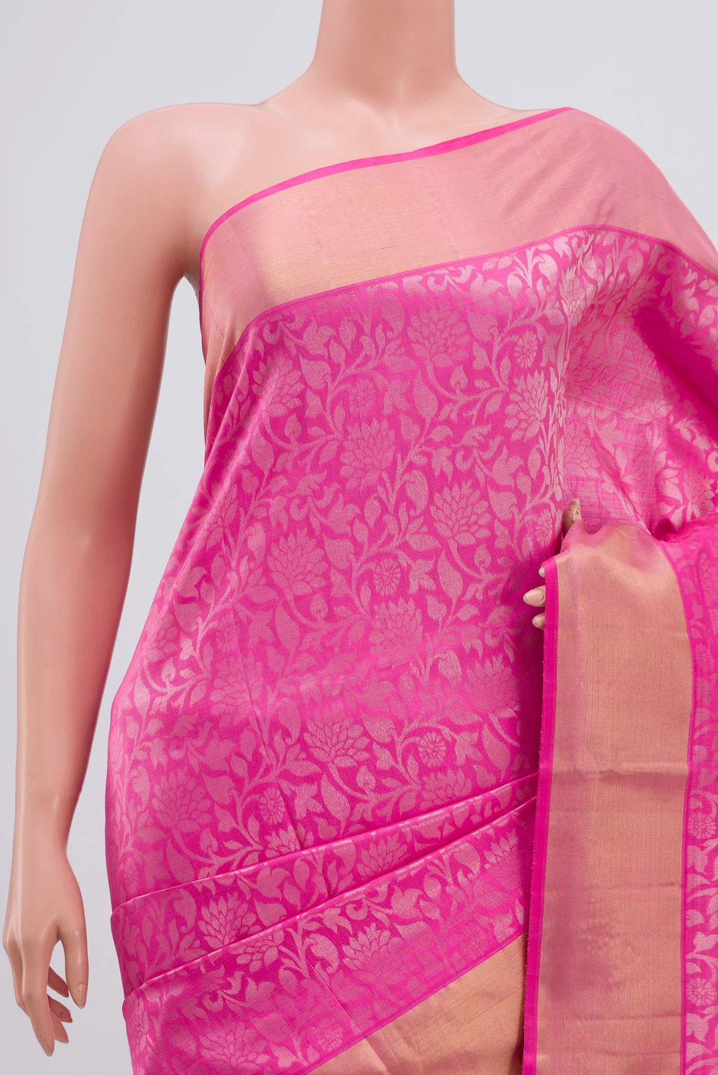 Pure Silk Pure Zari Rose pink Uppada Saree - Image 2