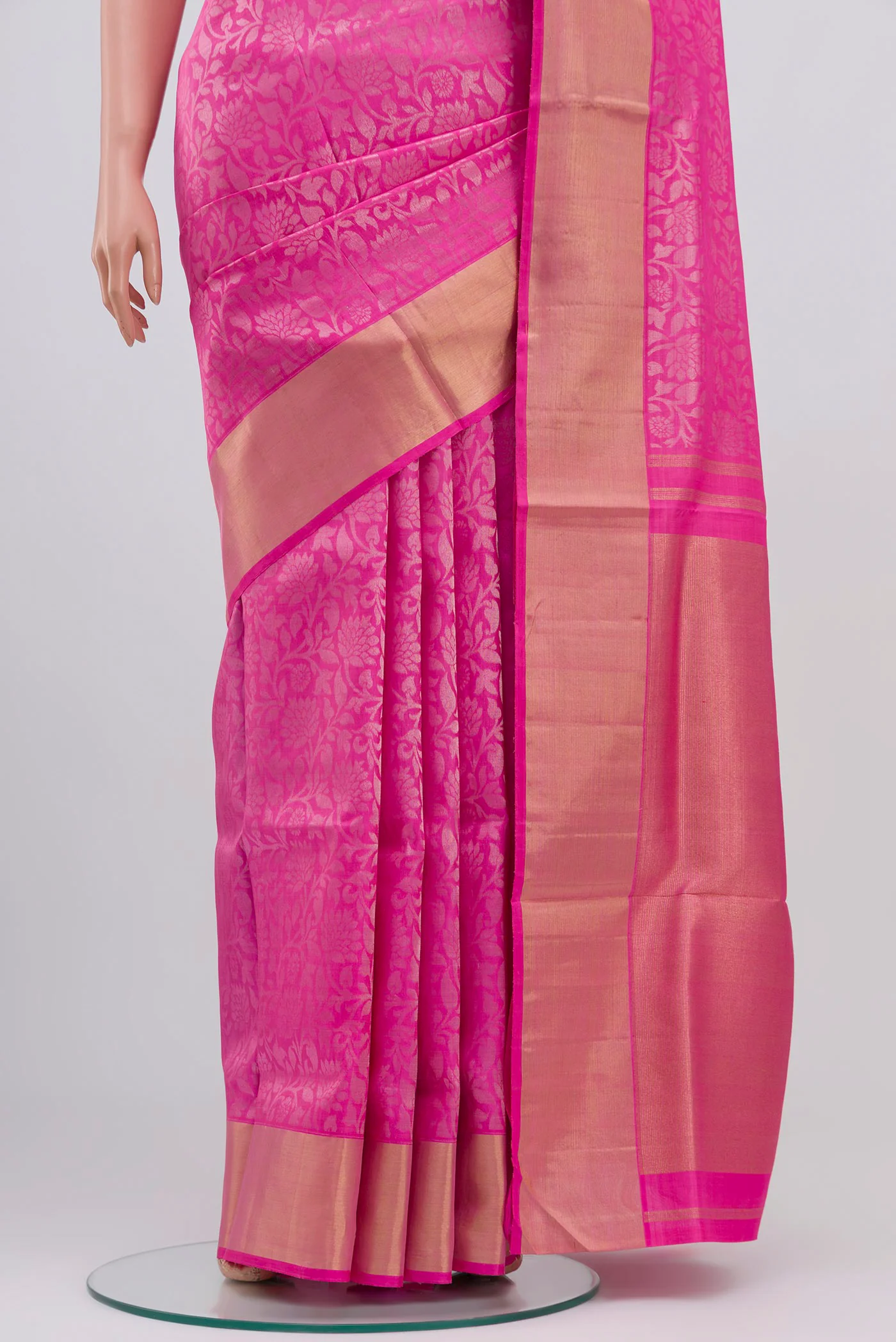 Pure Silk Pure Zari Rose pink Uppada Saree - Image 3