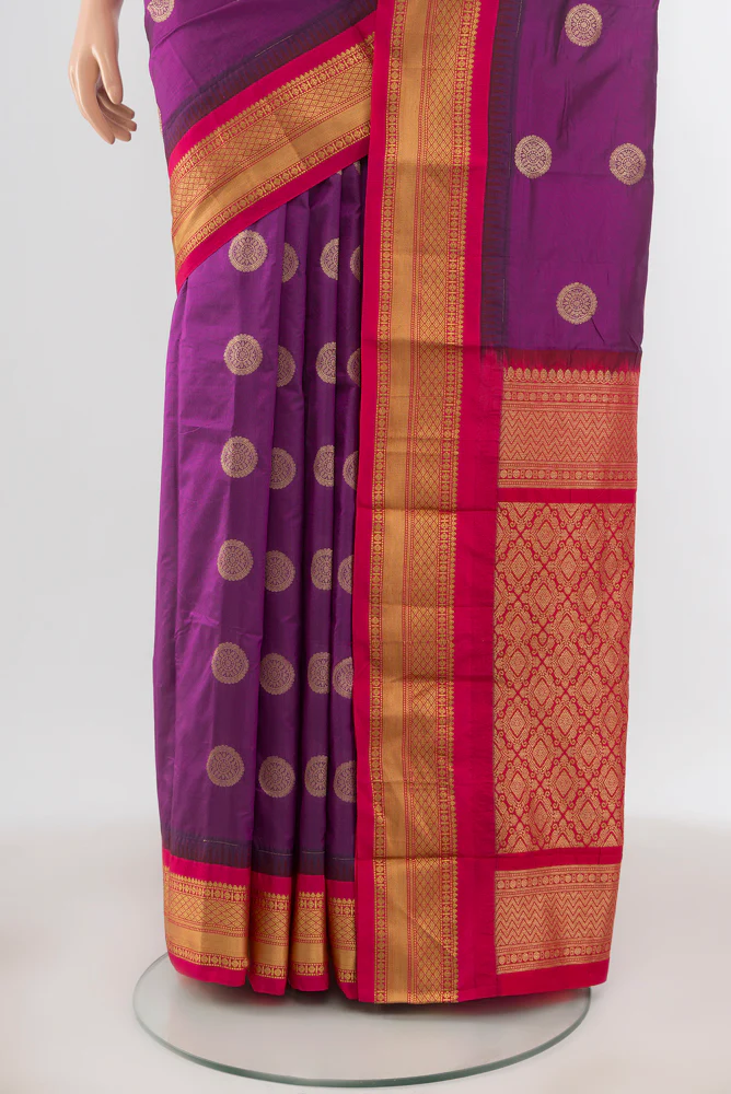 Purple Blended Bangalore Silk Saree - Image 3