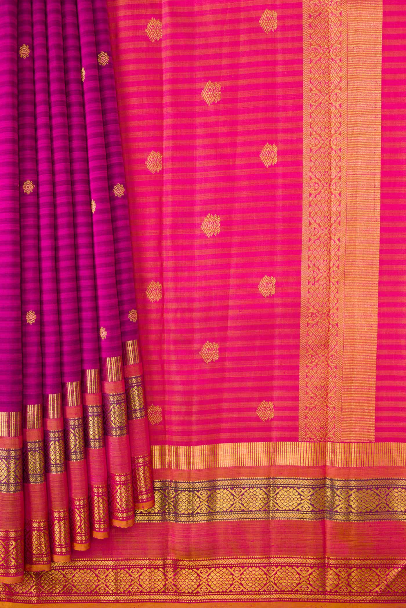 Pure Silk Pure Zari Purple Dual Tone Kanjivaram Saree - Image 4