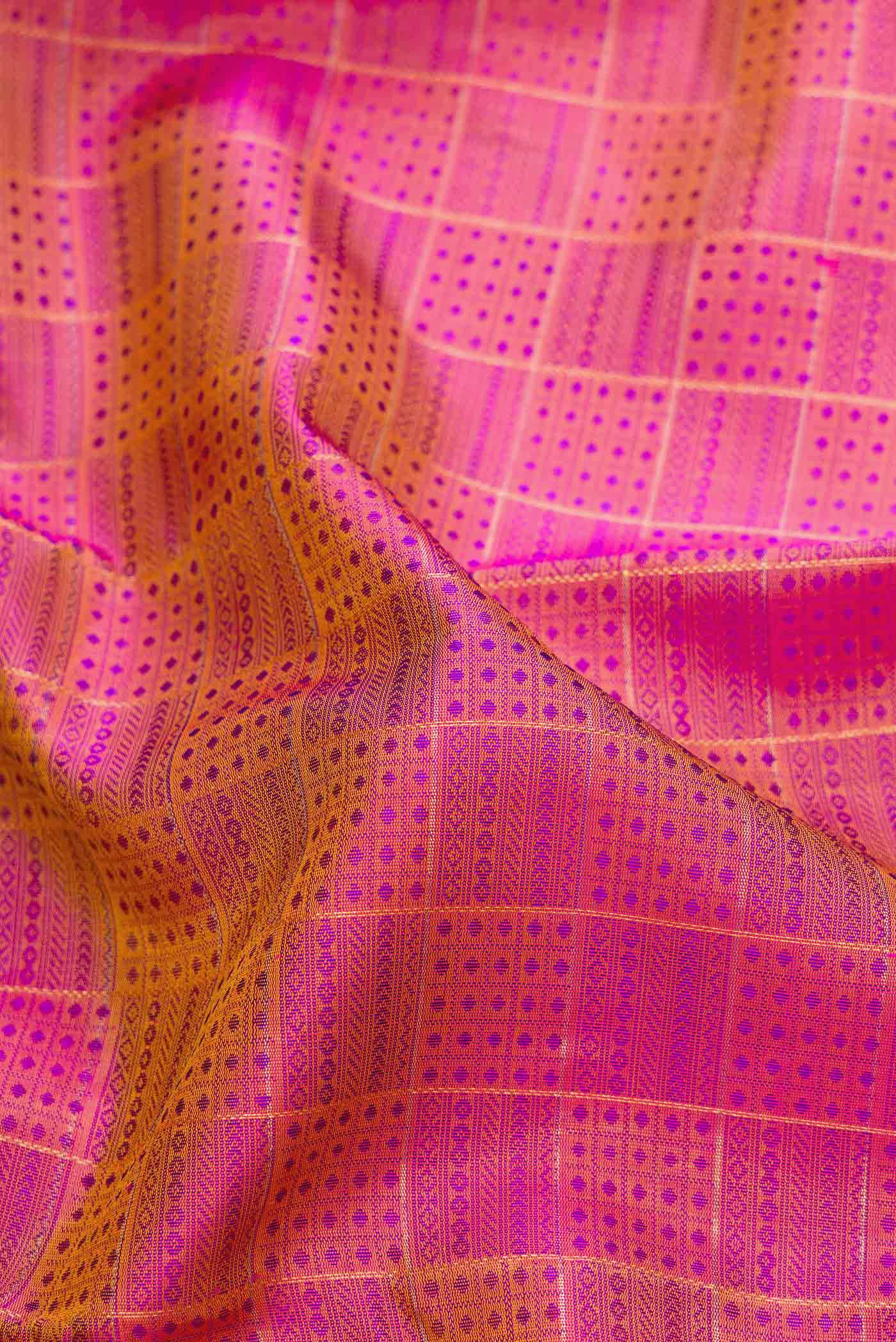 Pure Silk Pure Zari Magenta with Yellow Color Kanchipuram Saree - Image 2