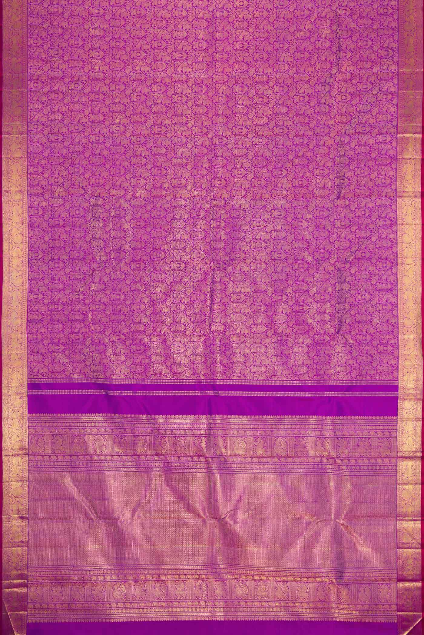 Pure Silk Pure Zari Purple Kanjivaram Saree - Image 6
