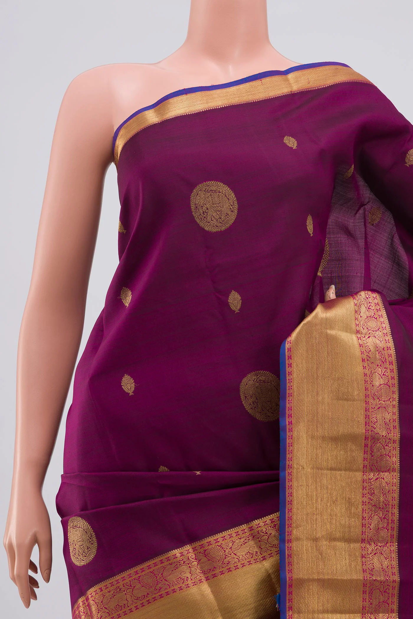 Pure Silk Pure Zari Purple Kanchipuram Saree - Image 2