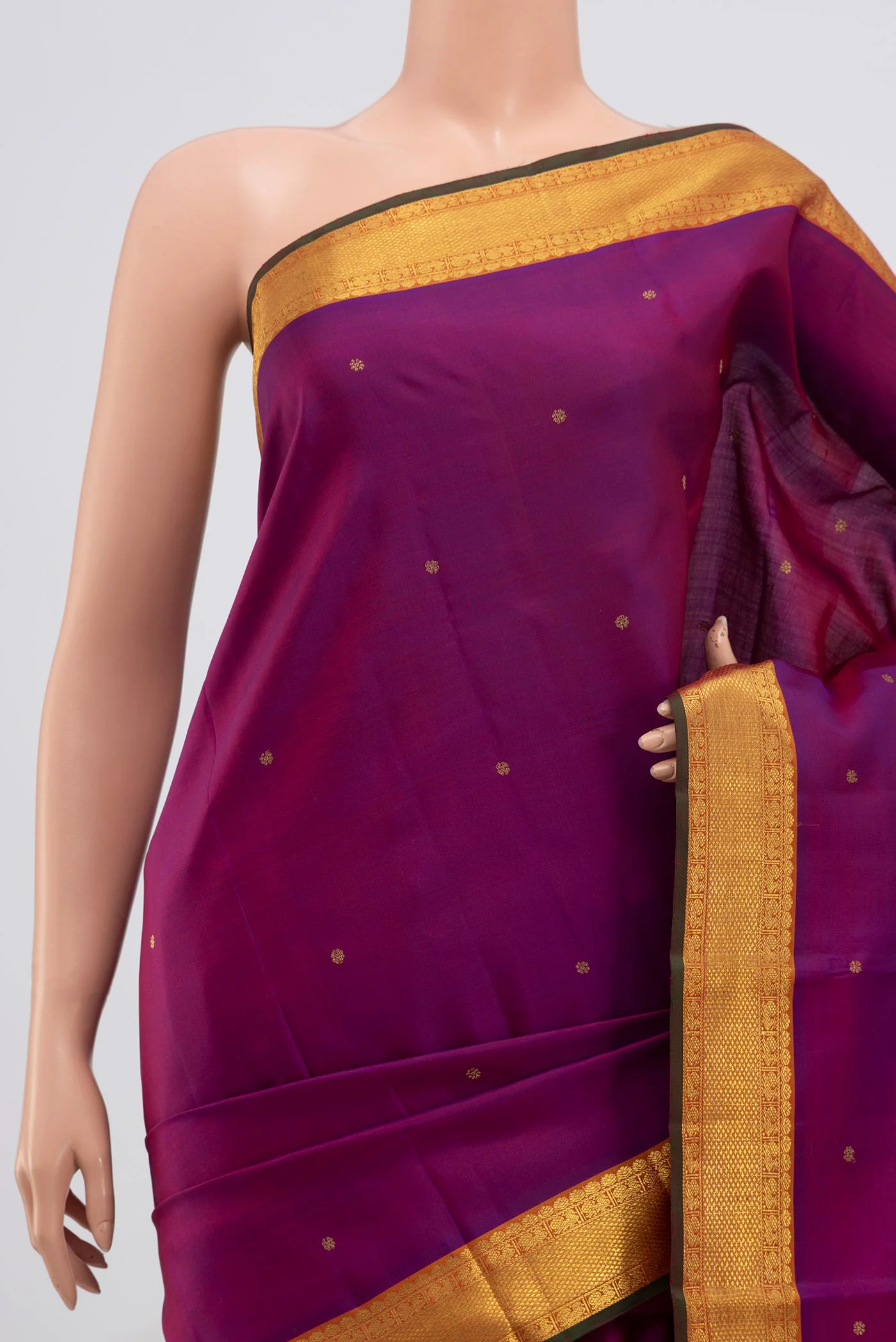 Pure Silk Pure Zari Purple Kanjivaram Saree - Image 2
