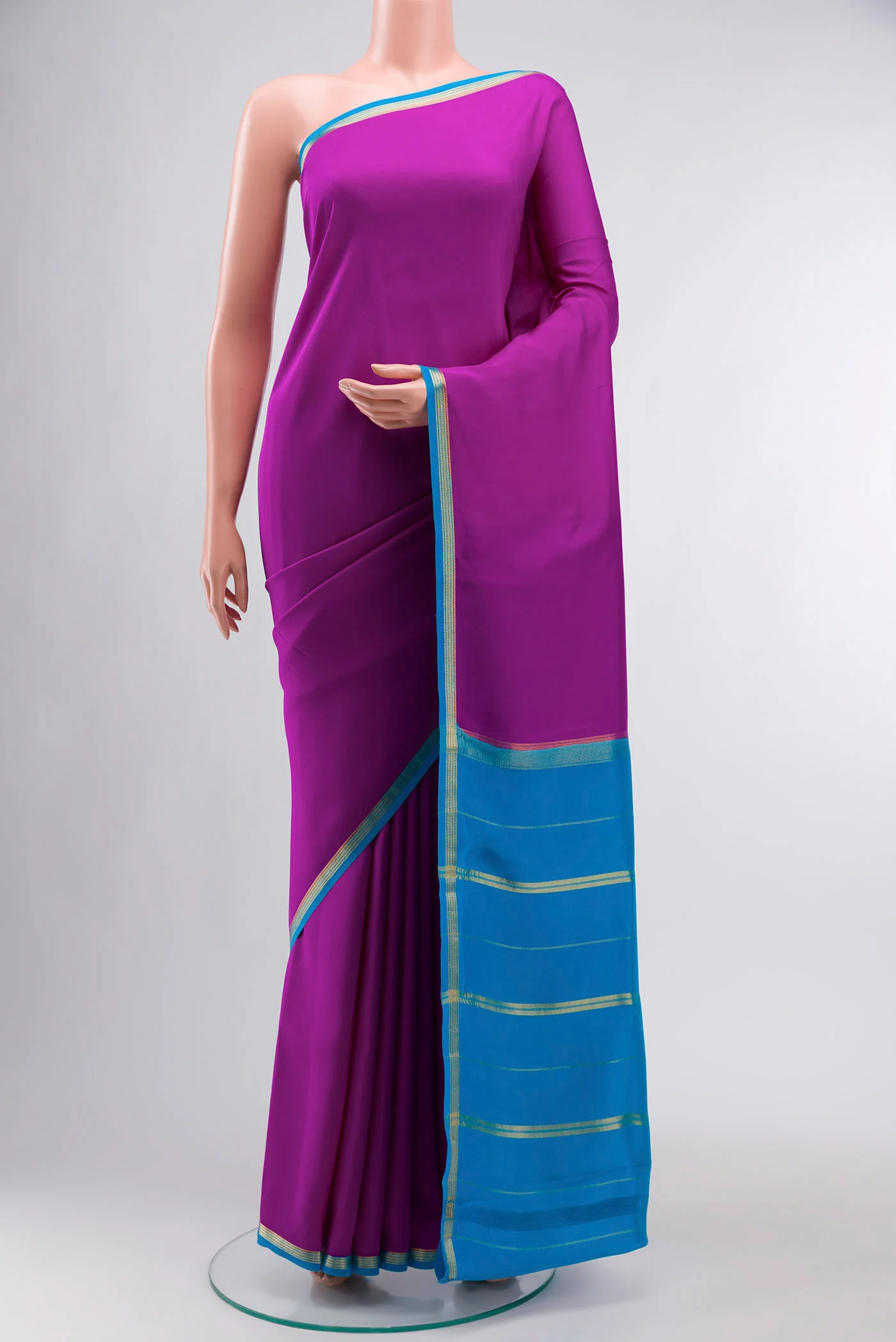 Pure Silk Pure Zari Purple Mysore Crepe Saree