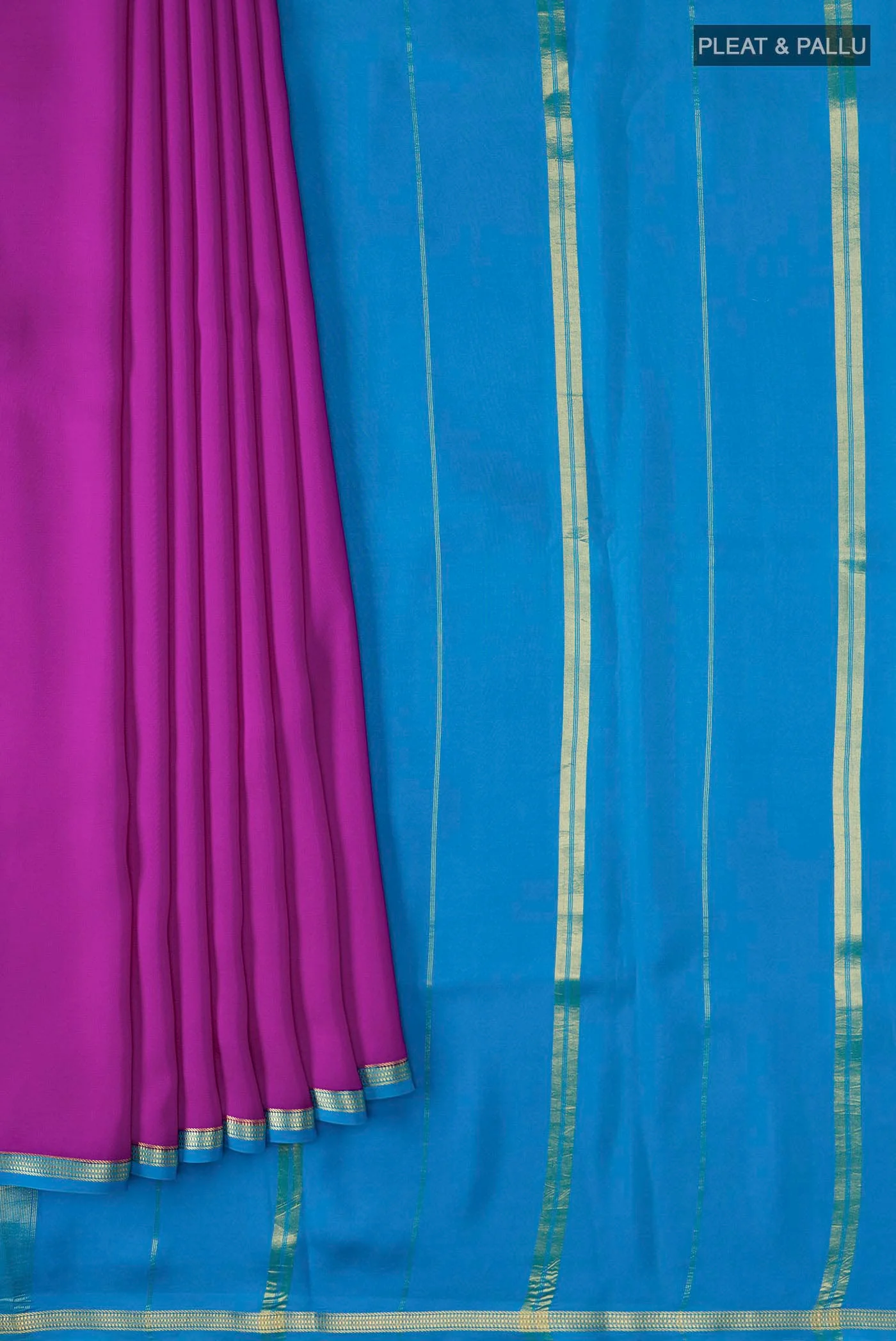 Pure Silk Pure Zari Purple Mysore Crepe Saree - Image 4