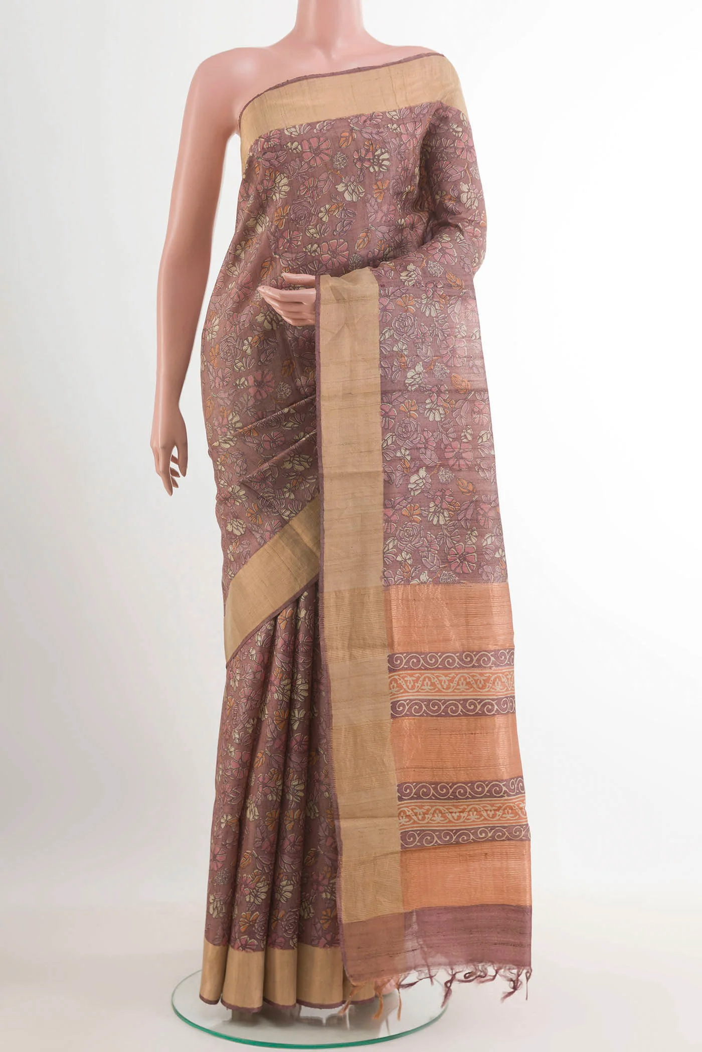 Brown Tussar Silk Saree