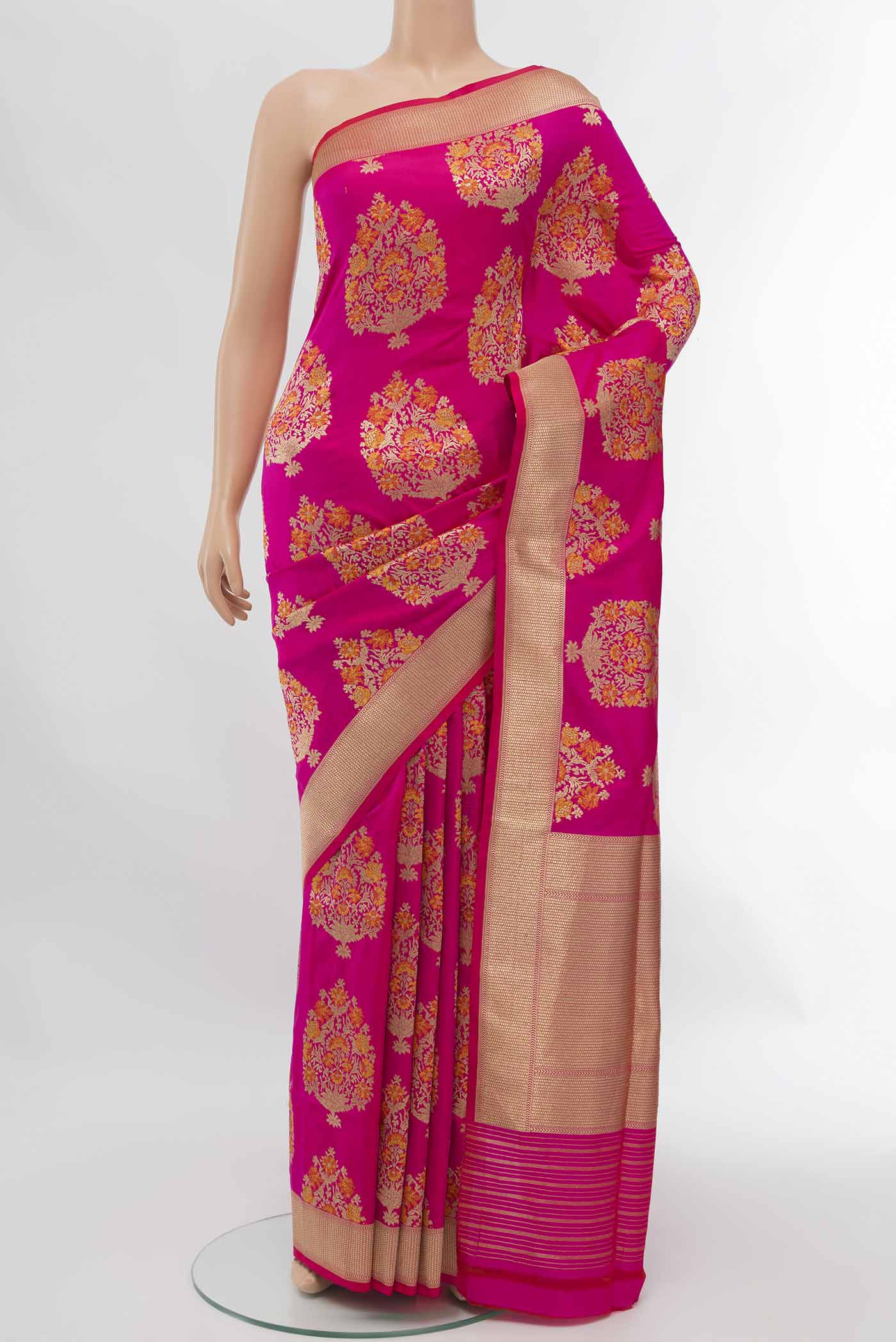Pure Silk Pure Zari Rani Pink Banarasi Saree - Image 2