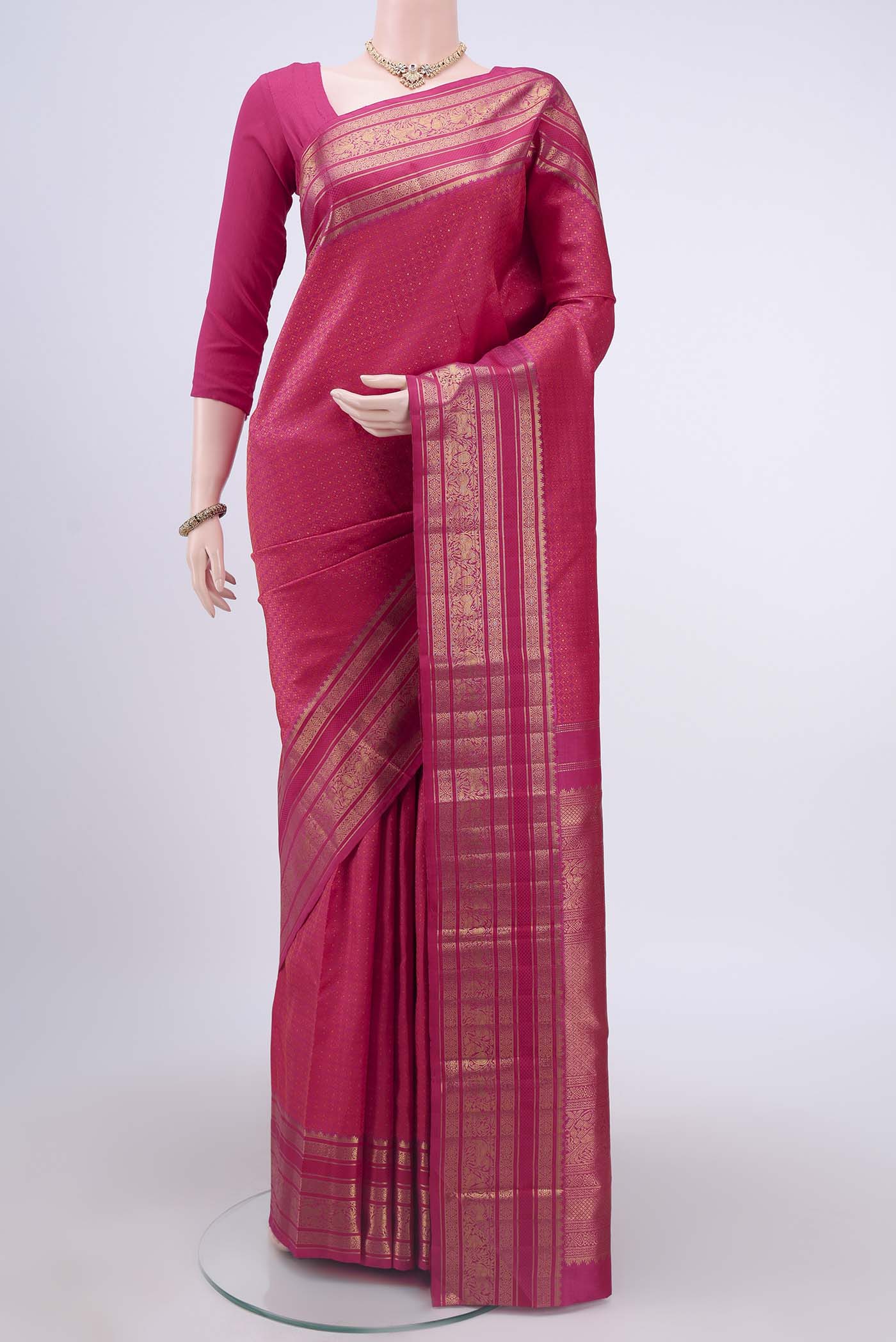 Pure Silk Pure Zari Rani Pink Kanchipuram Saree